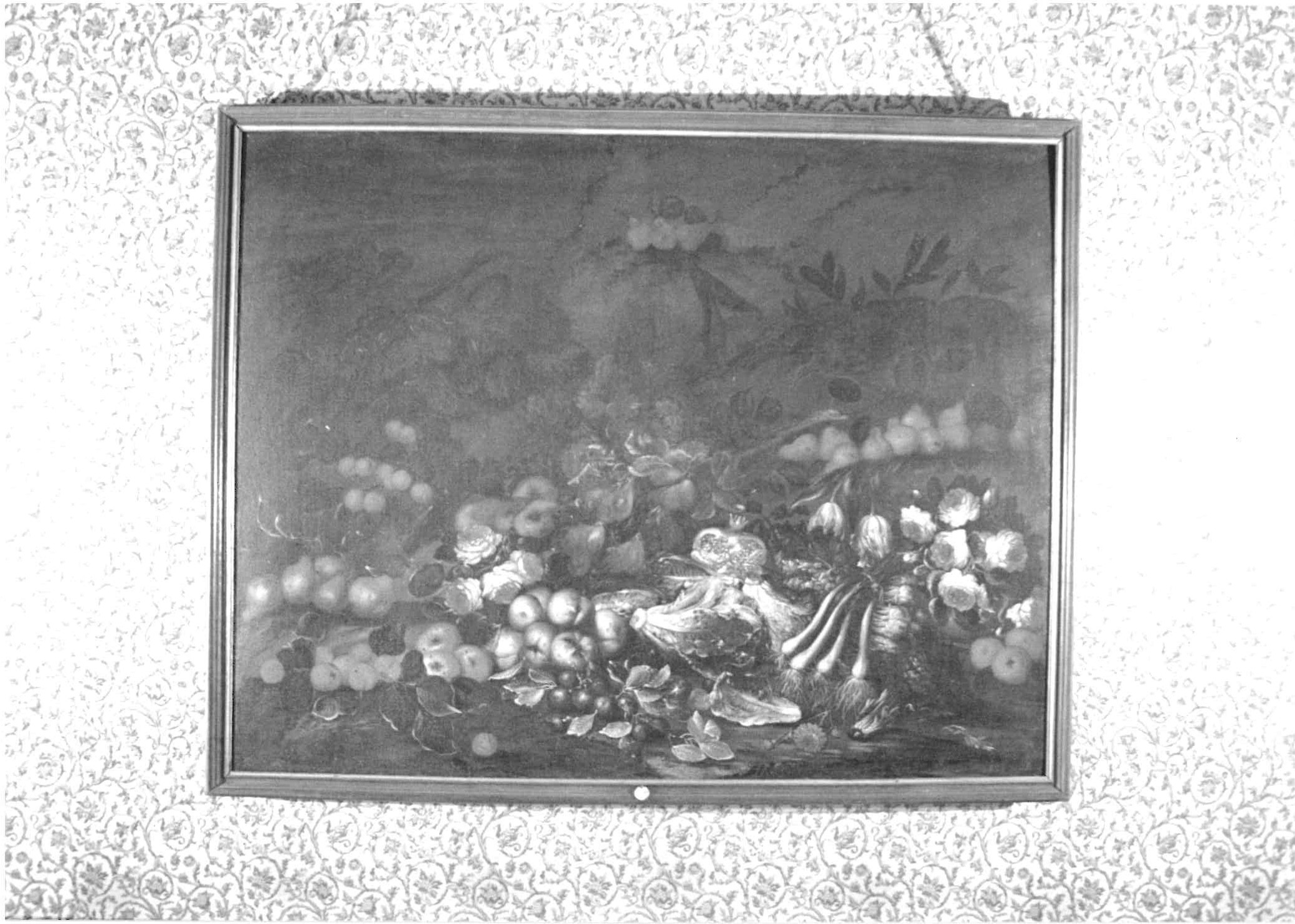 natura morta con fiori, frutta e verdure (dipinto, opera isolata) - ambito italiano, ambito italiano (seconda metà XVII)