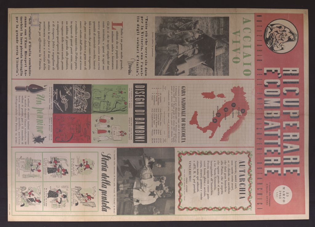 manifesto, politico, RICUPERARE È COMBATTERE. NOTIZIARIO DELL'ENTE. RICUPERI AUTARCHICI. 23 MARZO 1943 XXI (secondo quarto SECOLI/ XX)