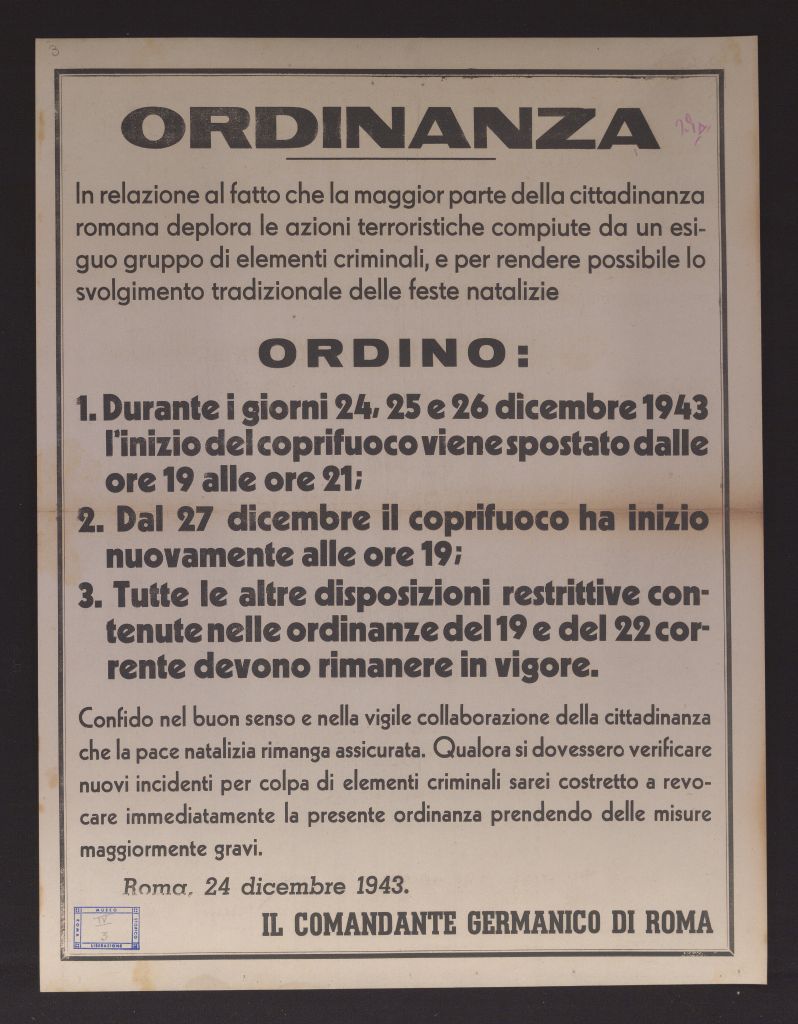 manifesto, politico, ORDINANZA. IN RELAZIONE AL FATTO CHE LA MAGGIORANZA DELLA CITTADINANZA ROMANA DEPLORA LE AZIONI TERRORISTICHE (secondo quarto SECOLI/ XX)