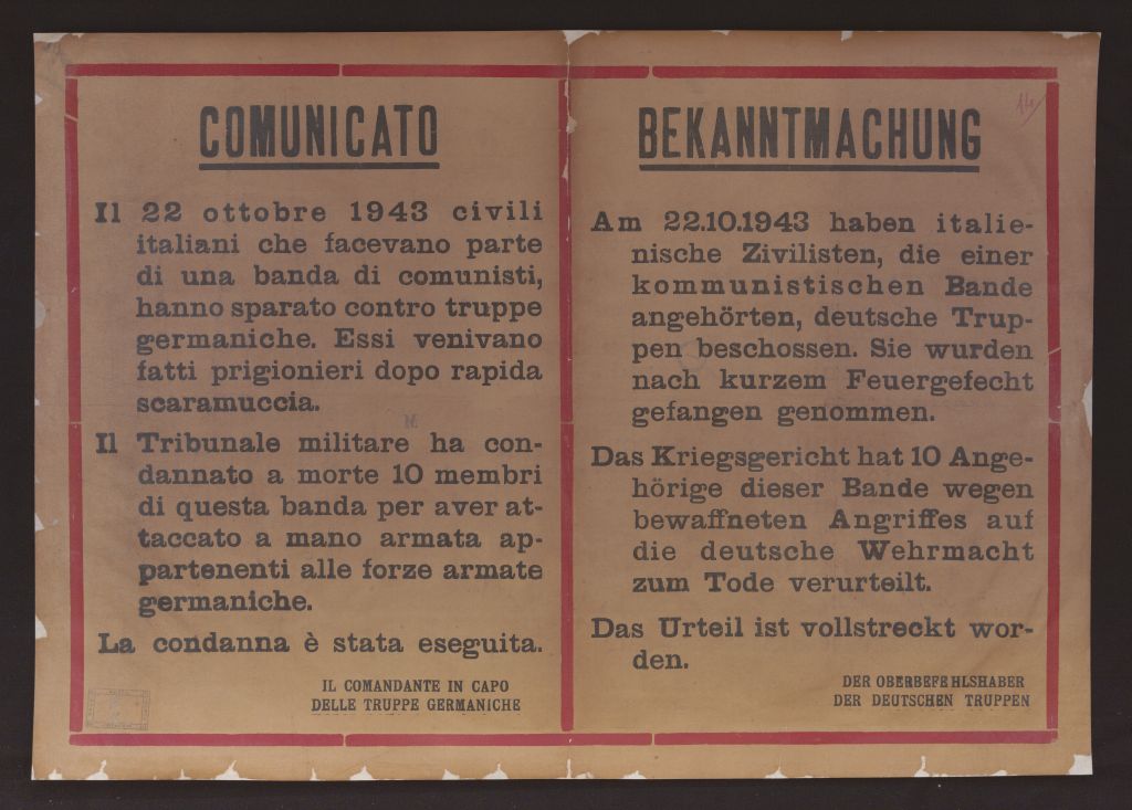 manifesto, politico, COMUNICATO BEKANNTMACHUNG (secondo quarto SECOLI/ XX)