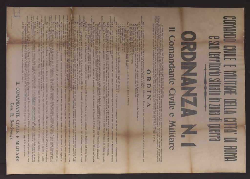 manifesto, politico, ORDINANZA N. 1 (secondo quarto SECOLI/ XX)