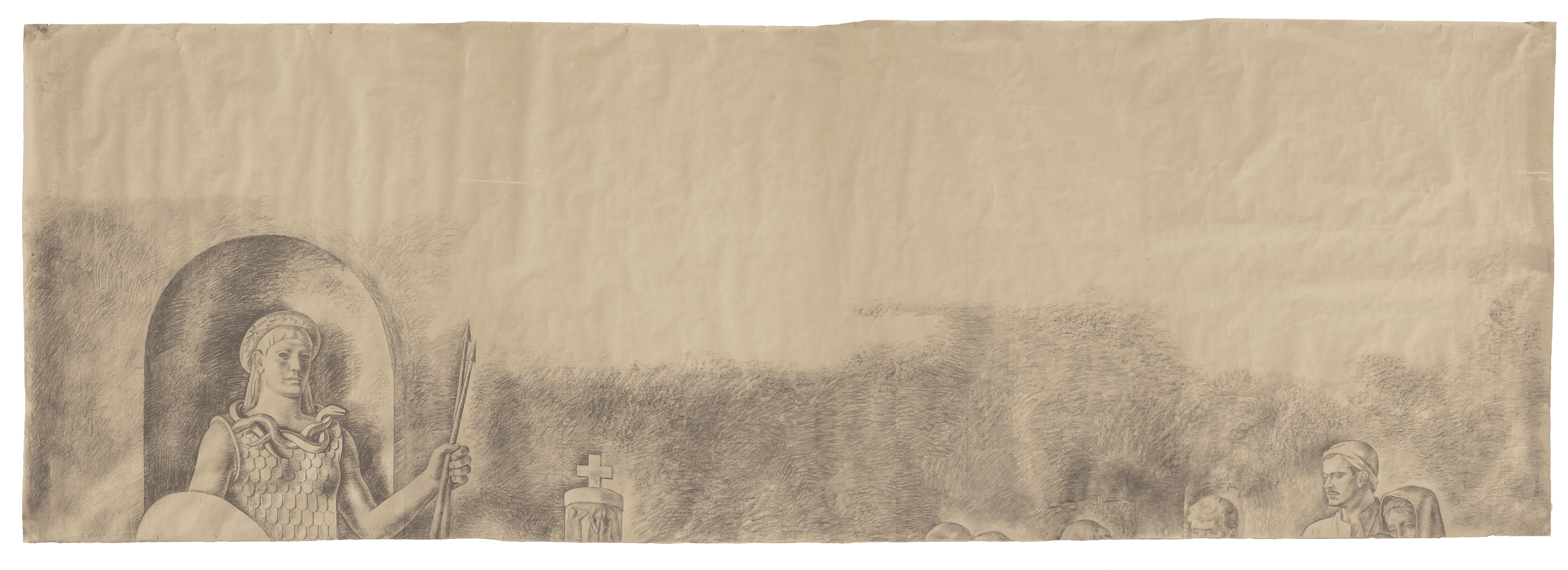 Artisti, poeti e scienziati alla Corte di Federico II, ciclo (disegno preparatorio, elemento d'insieme) di Angelucci, Arduino - ambito romano (anni trenta XX)