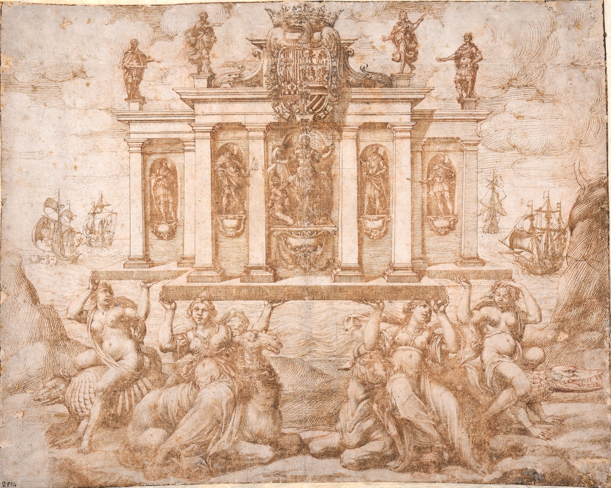 quattro continenti (disegno) - ambito bolognese (sec. XVI)