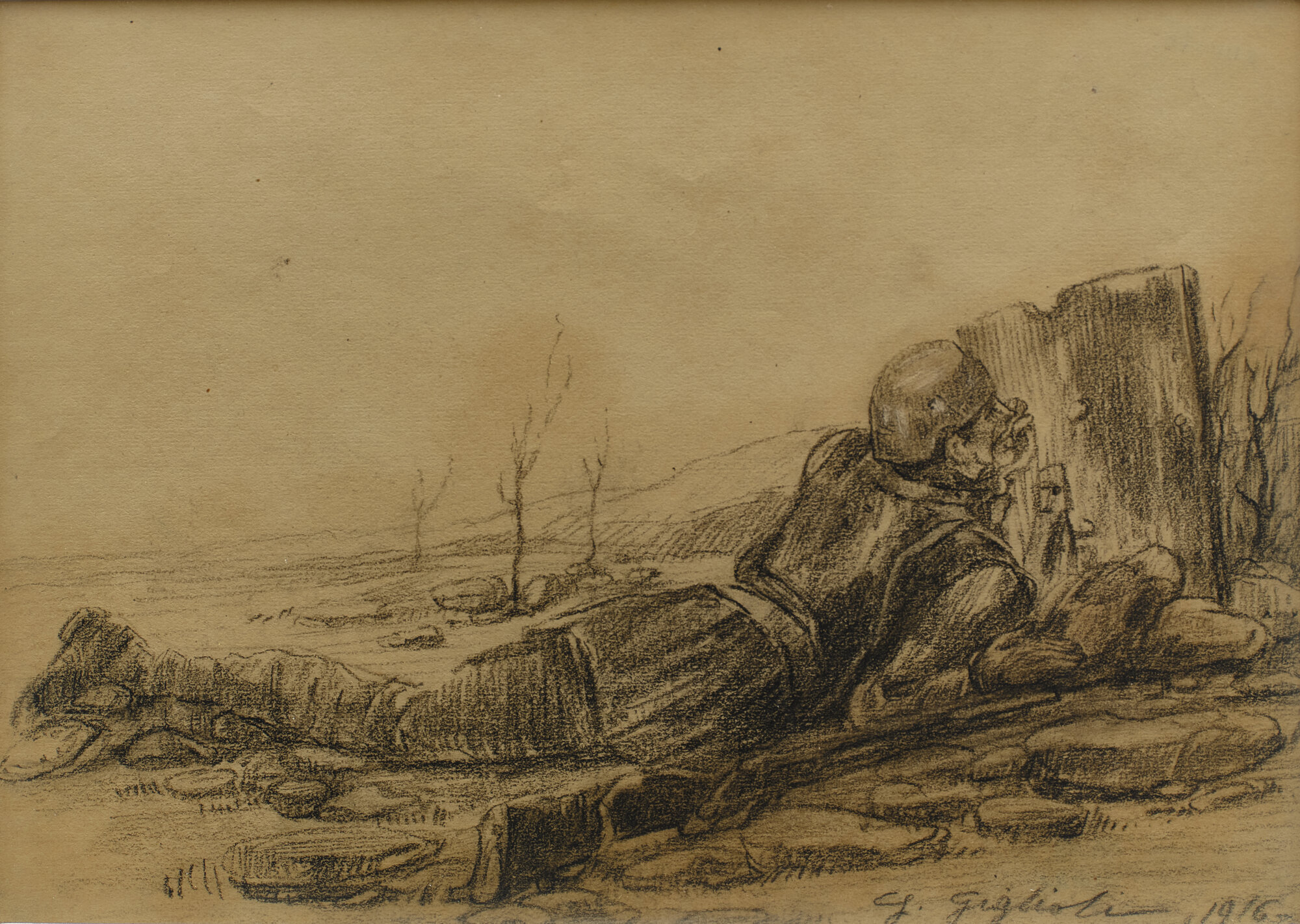soldato (Disegno a carboncino) di Giglioli, Giuseppe (XX)