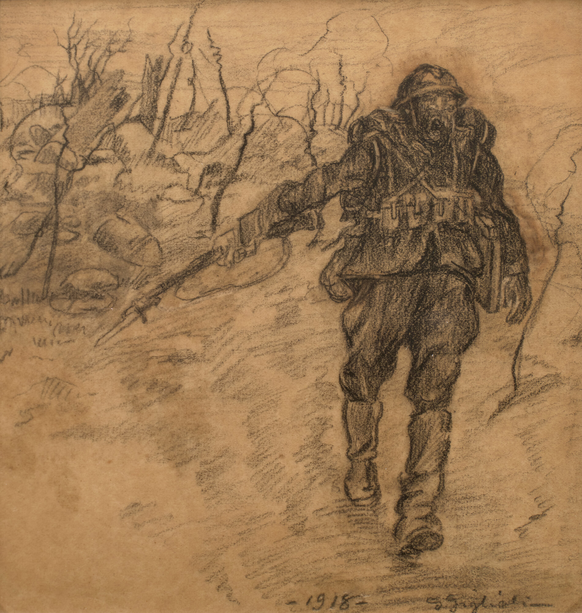 soldato (Disegno a carboncino) di Giglioli, Giuseppe (XX)