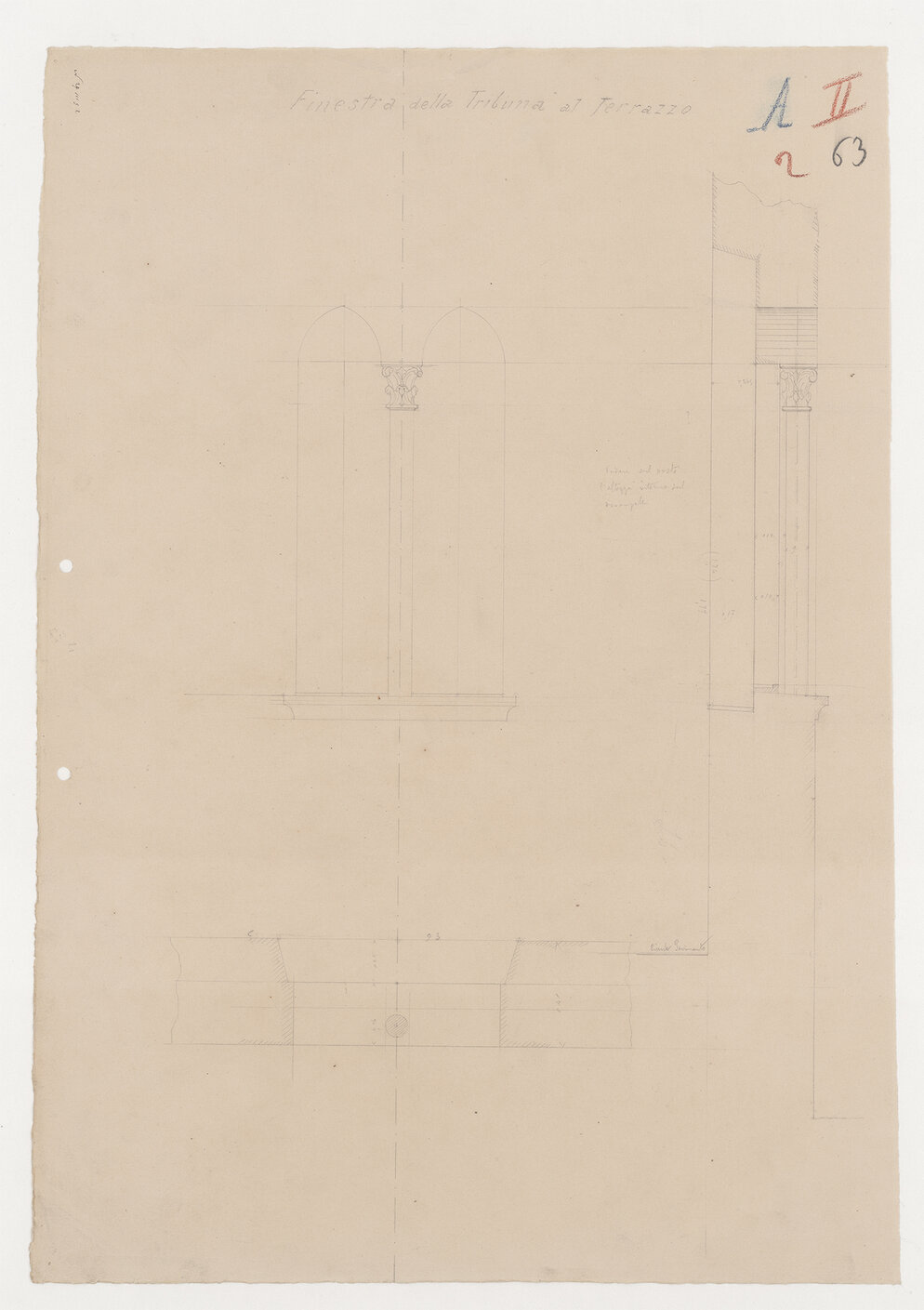 PIANTA PROSPETTO E SEZIONE VERTICALE (disegno) di Anonimo (XIX)