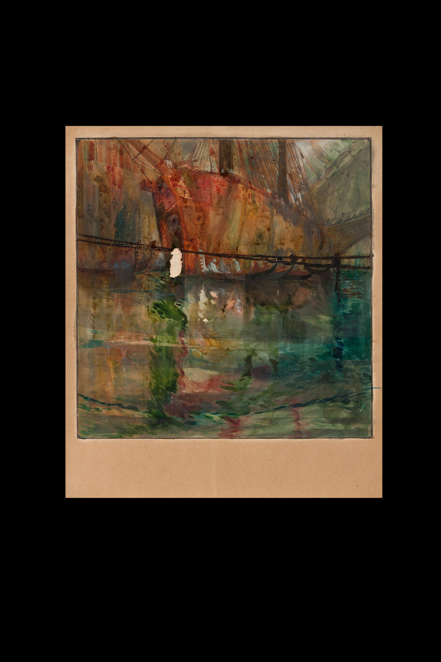 marina con barca (disegno) di Lombardo, Riccardo (XX)