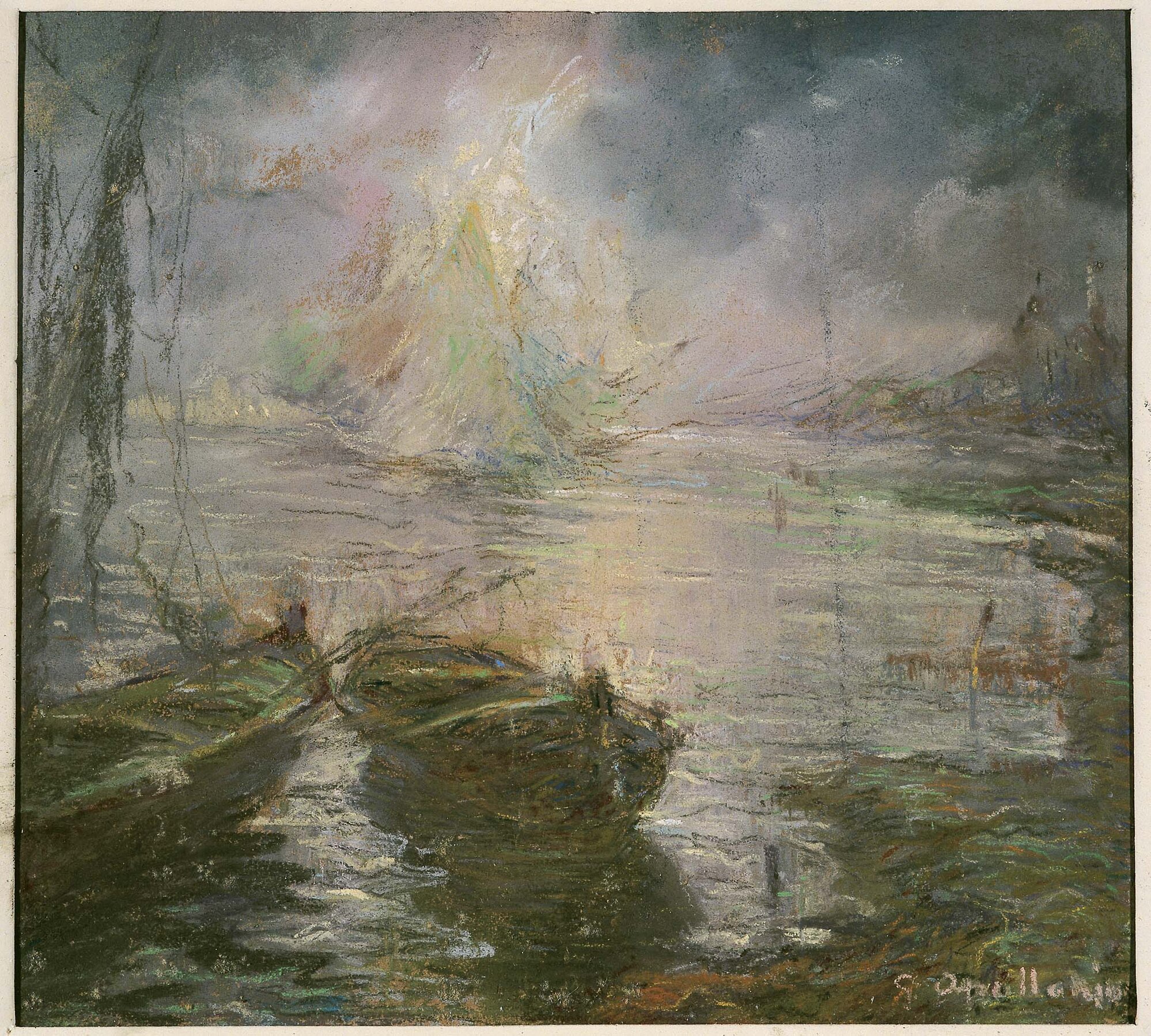 paesaggio marino con barche (disegno) di Apollonio, Giovanni (XX)