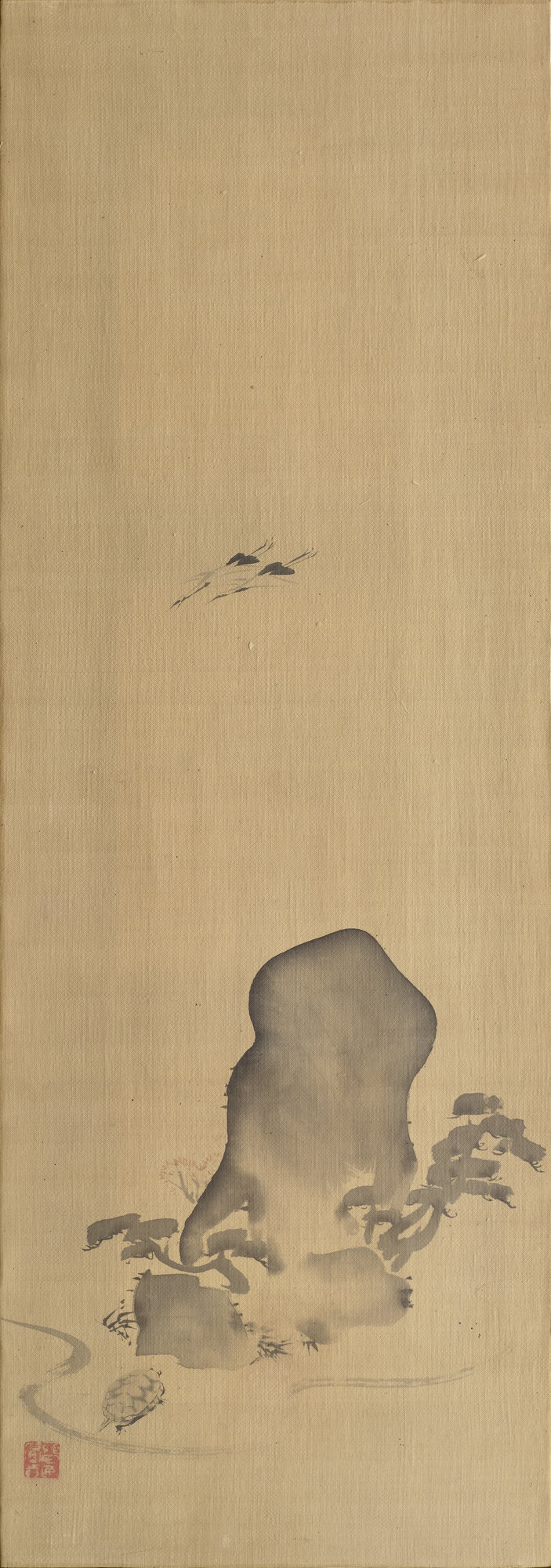 isolotto con tartaruga e gru (dipinto) di Ogata, Kōrin (XVIII)