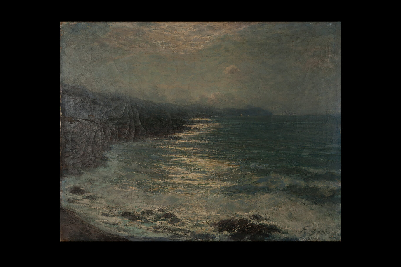Alba lunare, paesaggio marino (dipinto - olio su tela) di Figari, Andrea (XX)