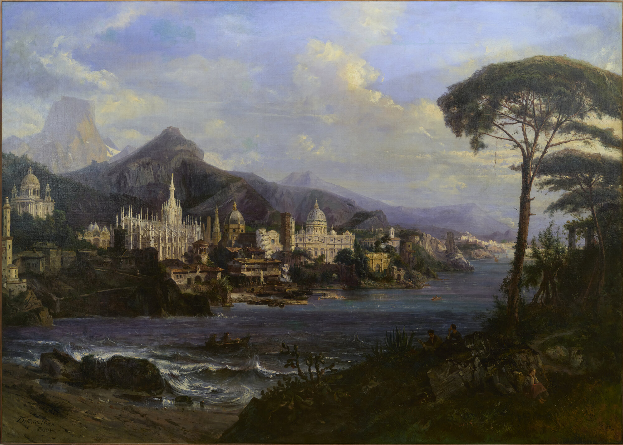 Veduta fantastica dei principali monumenti d'Italia, paesaggio ideale (dipinto - olio su tela) di Tetar Van Elven, Petrus Henricus Theodor (XIX)