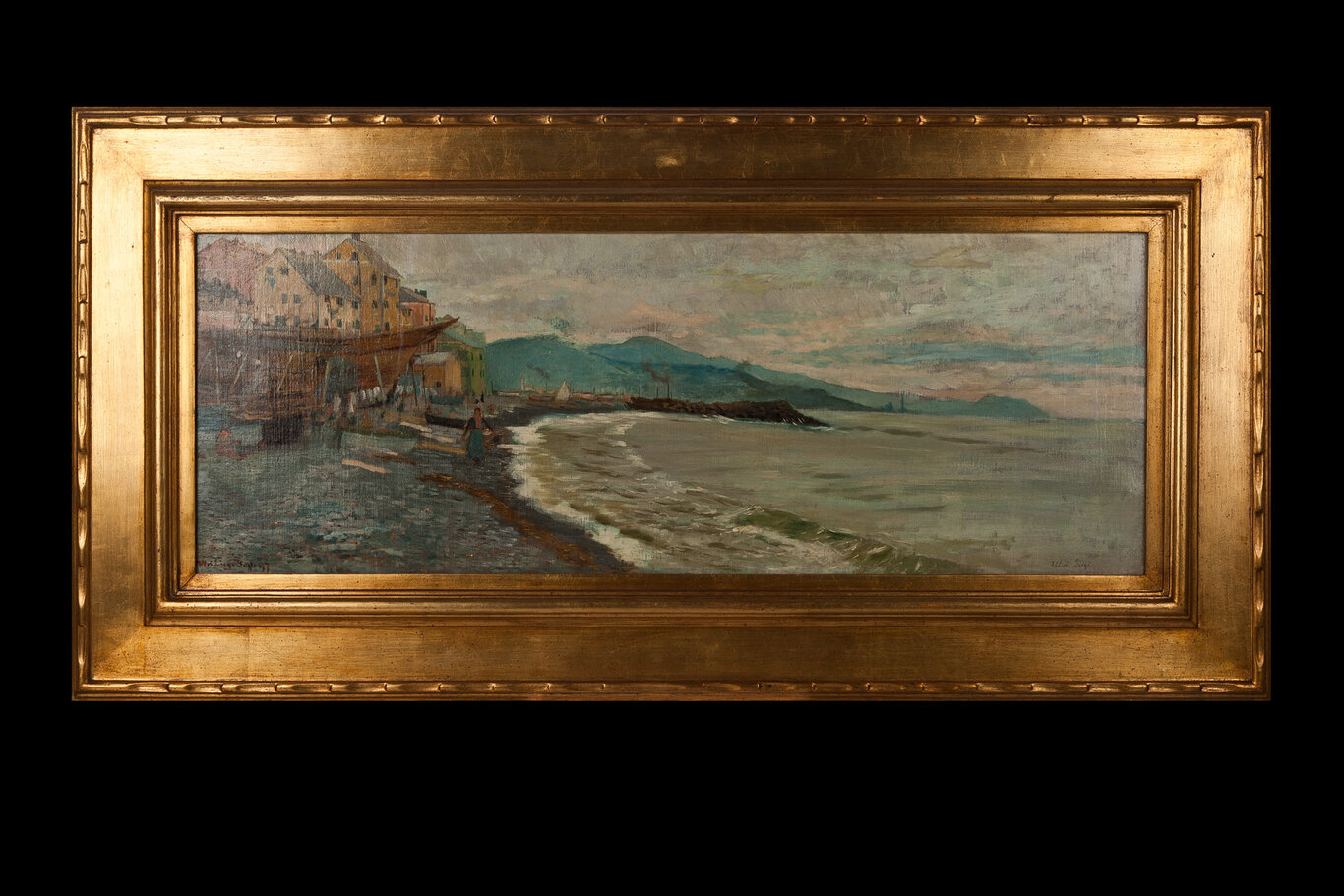 La spiaggia di Pegli, veduta di Pegli (dipinto) di Levi, Luigi (XIX)