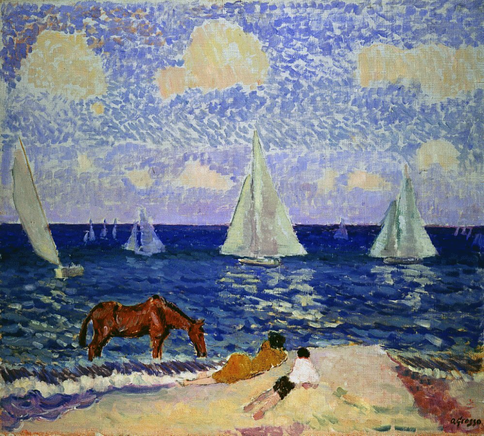 Estate, spiaggia con figure (dipinto) di Grosso, Orlando (XX)