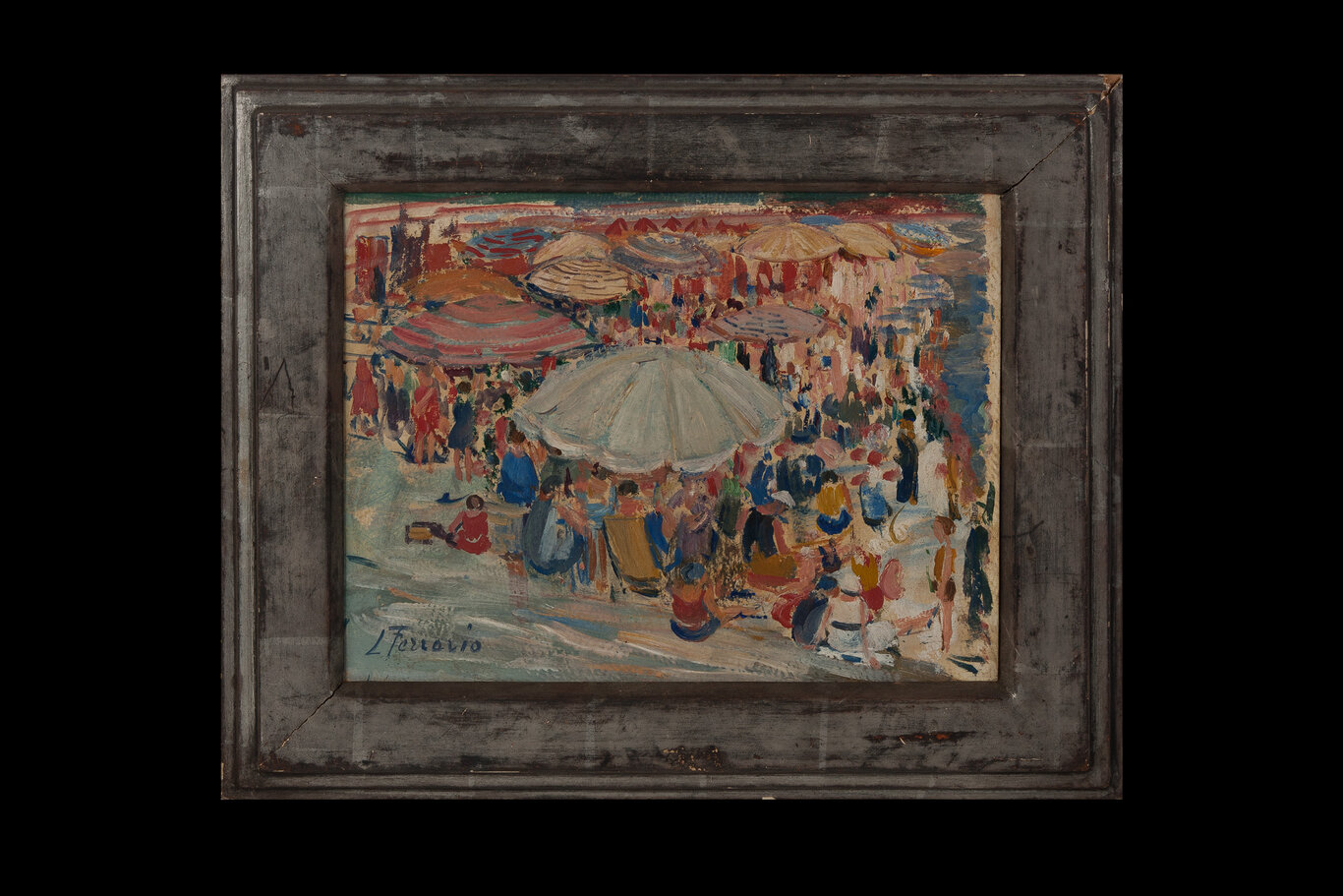 Folla di bagnanti, spiaggia (dipinto) di Ferrario, Linda (XX)
