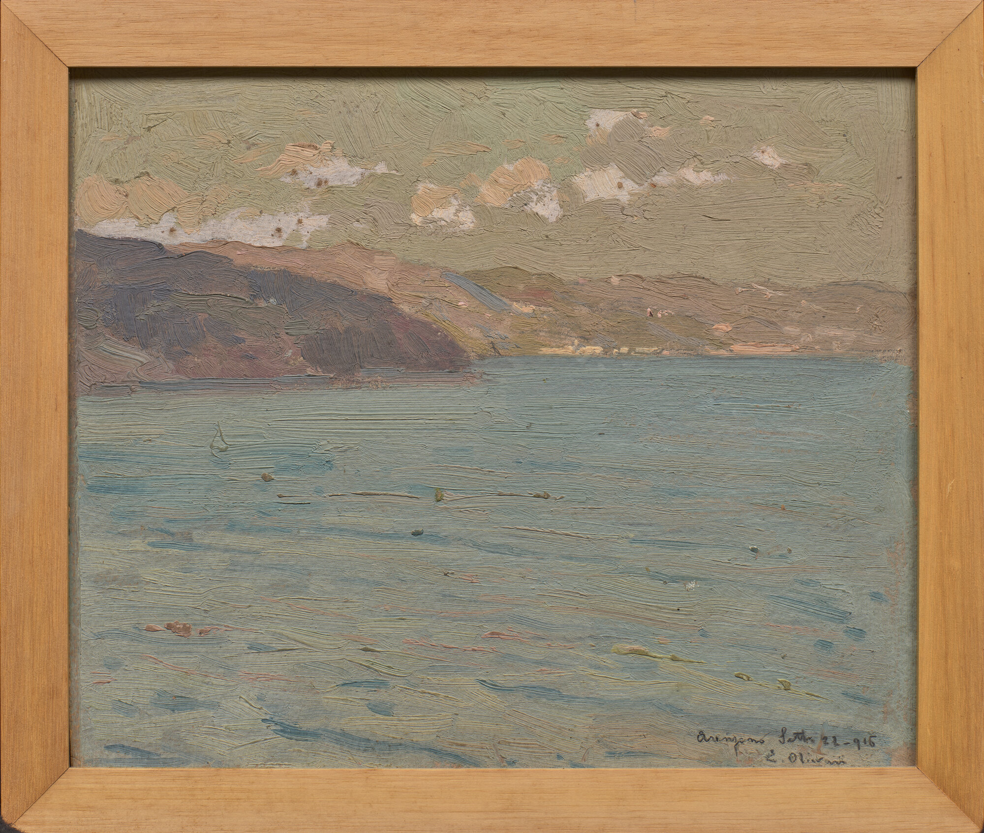 Arenzano, paesaggio costiero (dipinto - olio su cartone) di Olivari, Eugenio (XX)