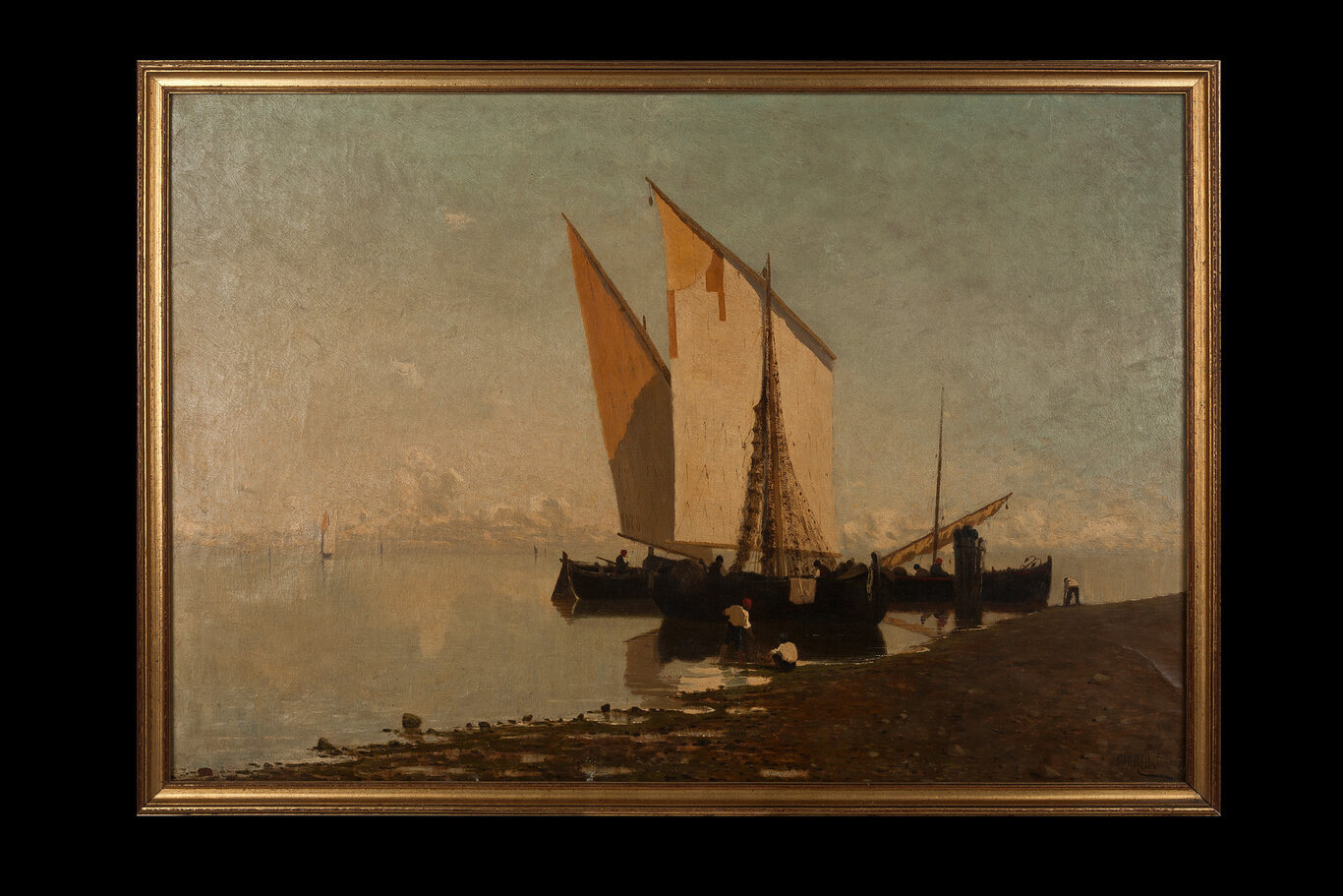 Barche chioggiotte a Venezia, barche (dipinto) di Ciardi, Guglielmo (XIX-XX)