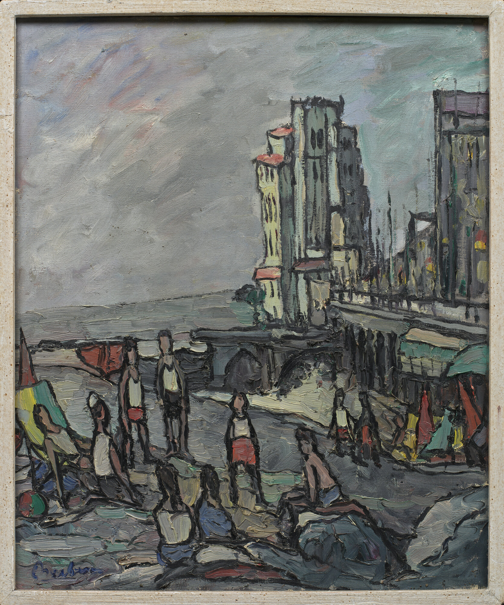 Bagnanti a Pegli, spiaggia con figure (dipinto - olio su tela) di Barbesino, Francesco (XX)