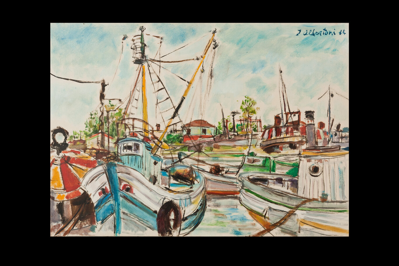Il porto di Marina di Ravenna, porto di Marina di Ravenna (dipinto) di Albertoni, Filippo (XX)