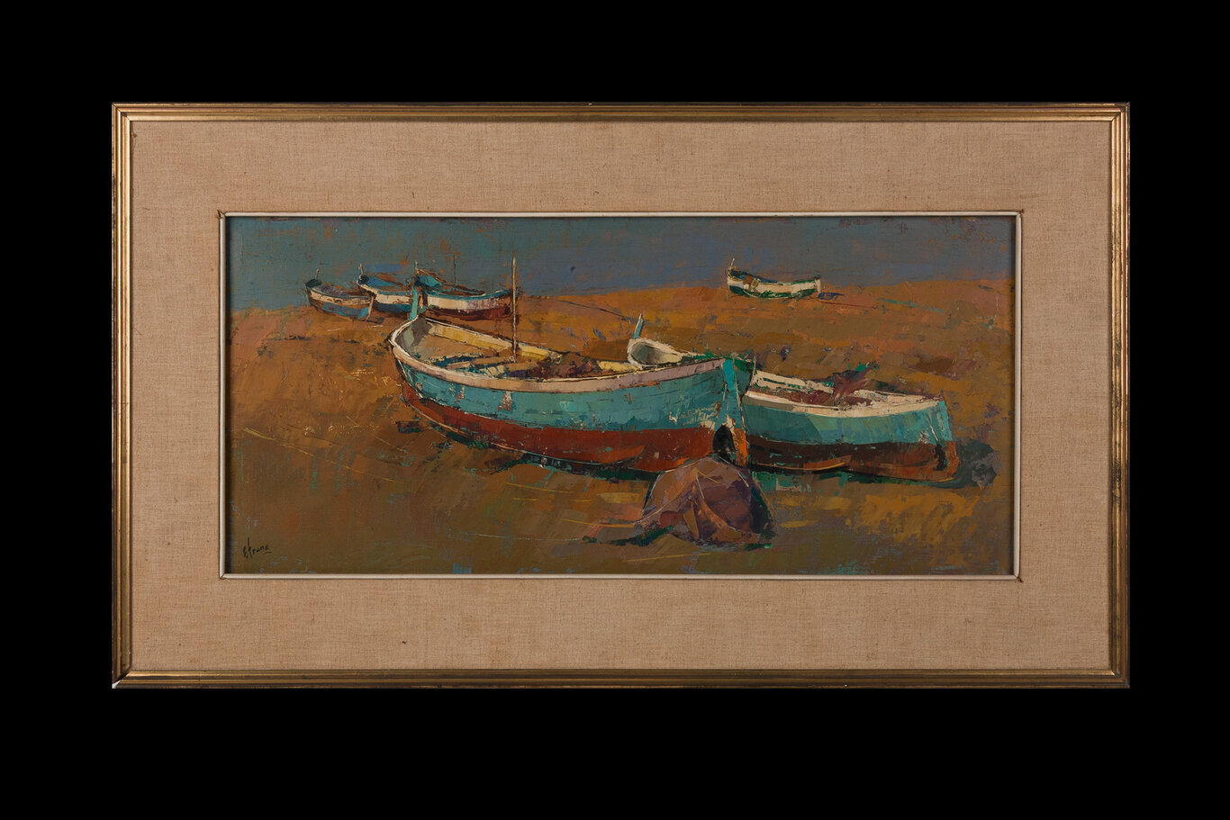 Barche di Liguria, barche (dipinto) di Frana, Ettore (XX)