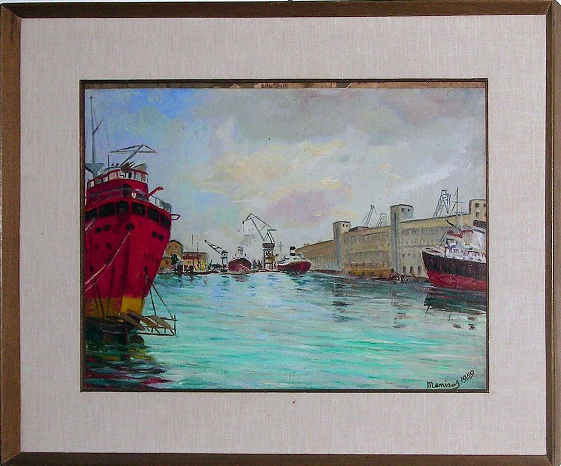 Il porto, Cantieri, porto (dipinto) di Rostirolla, Domenico (XX)