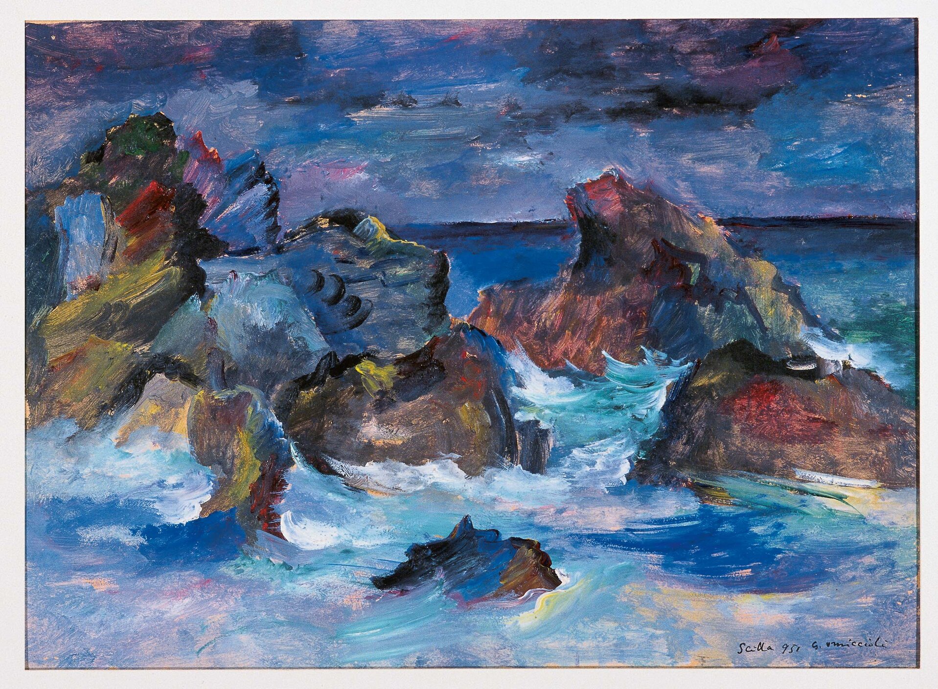Scogli, Scilla, mare (dipinto) di Omiccioli, Giovanni (XX)