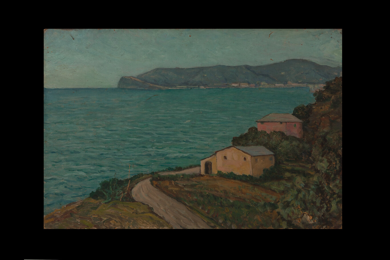 Riviera di Ponente, Calma sul mare, paesaggio costiero (dipinto) di Meineri, Giorgio (XX)