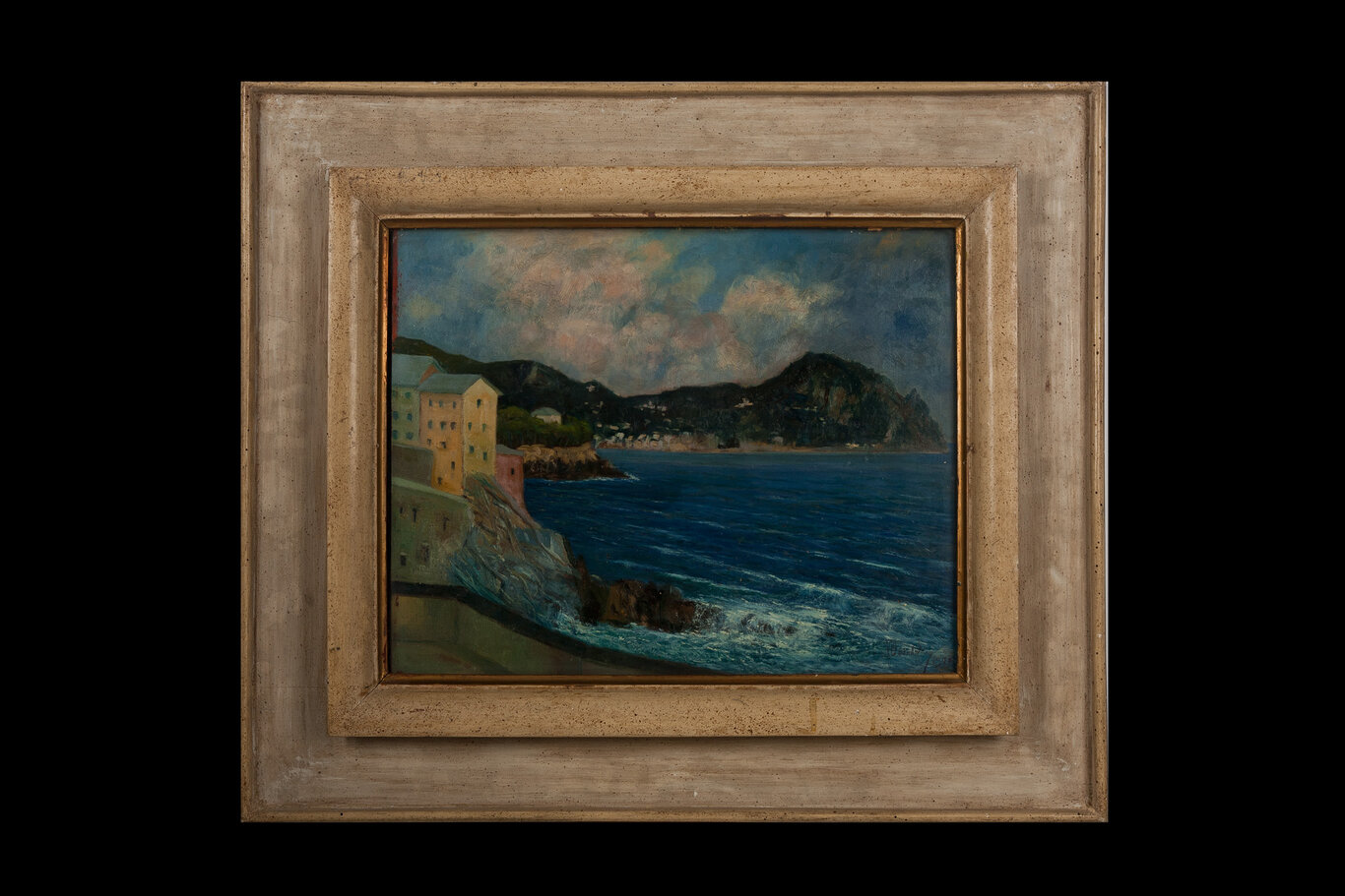 Piccolo porto, paesaggio costiero (dipinto) di Barabino, Carlo Alessandro (XX)