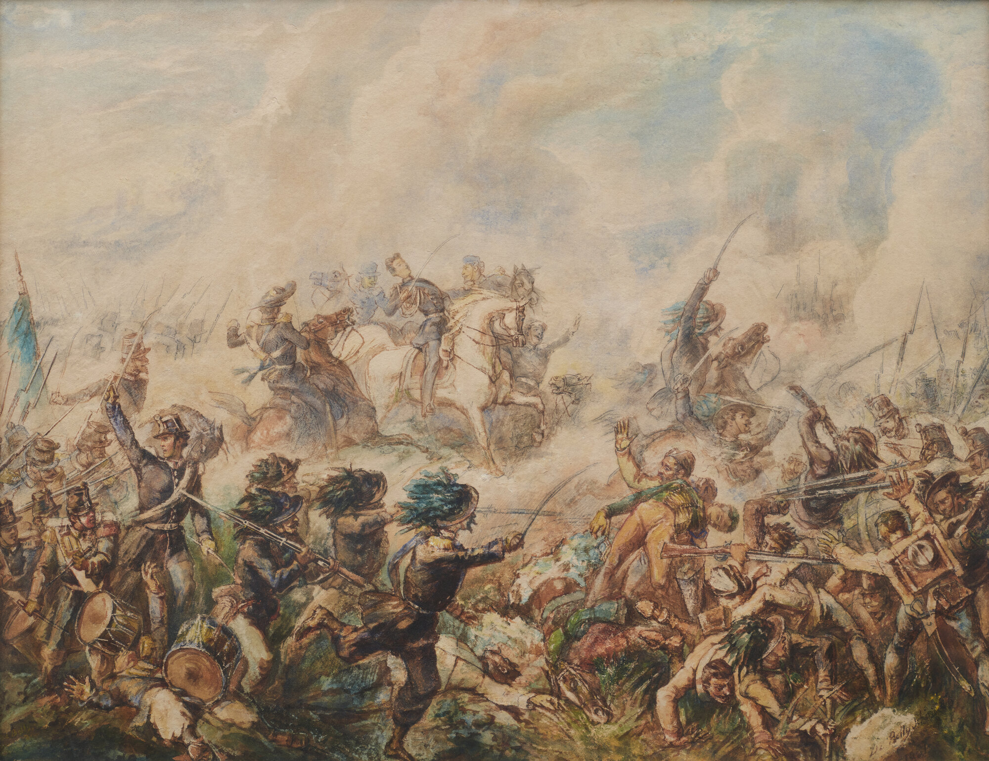 Guerra d’Indipendenza III. Il Quadrato di Villafranca, scena di battaglia (dipinto) di De Belly, Tommaso (XIX)