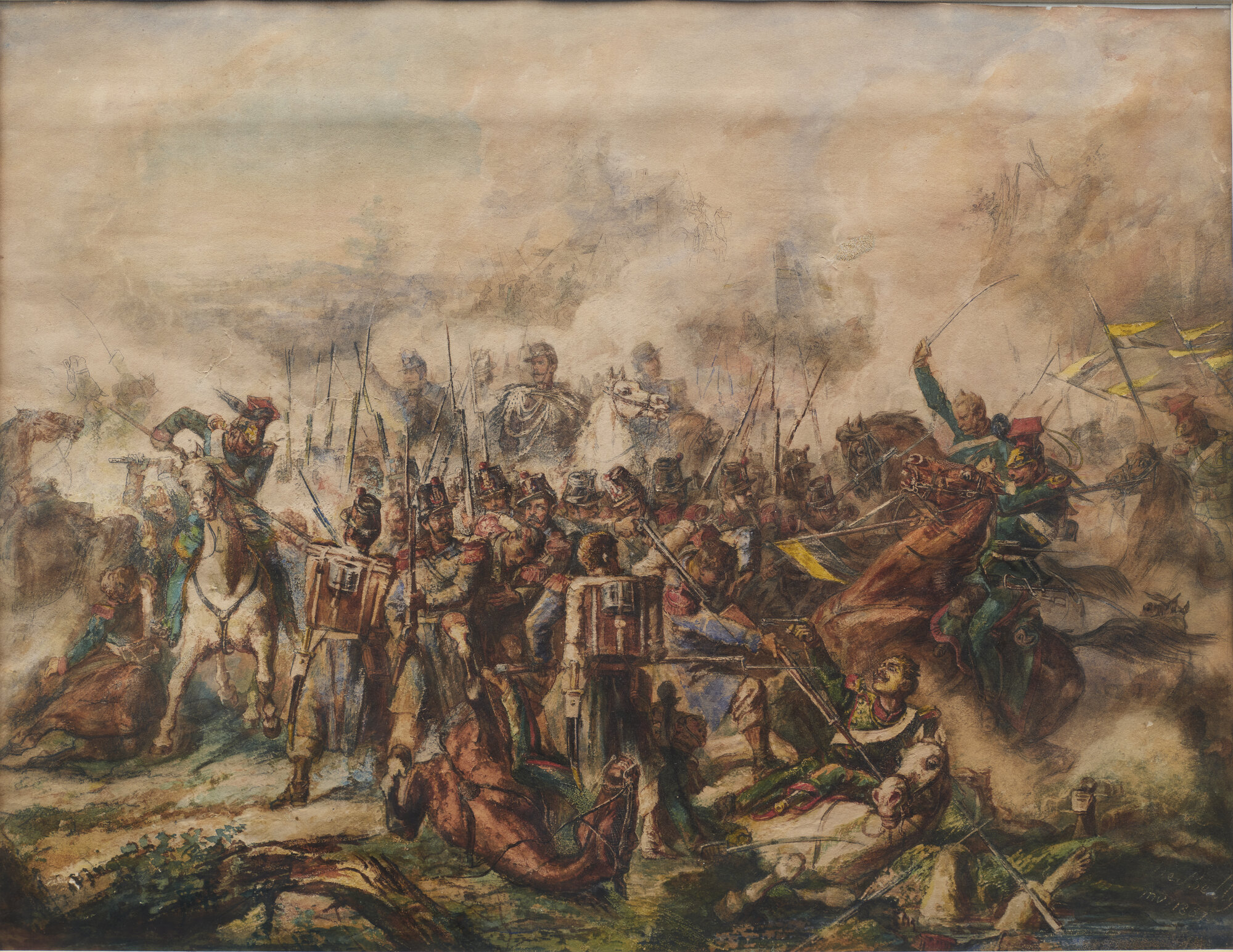 Guerra d’Indipendenza III. Il Quadrato di Villafranca, scena di battaglia (dipinto) di De Belly, Tommaso (XIX)