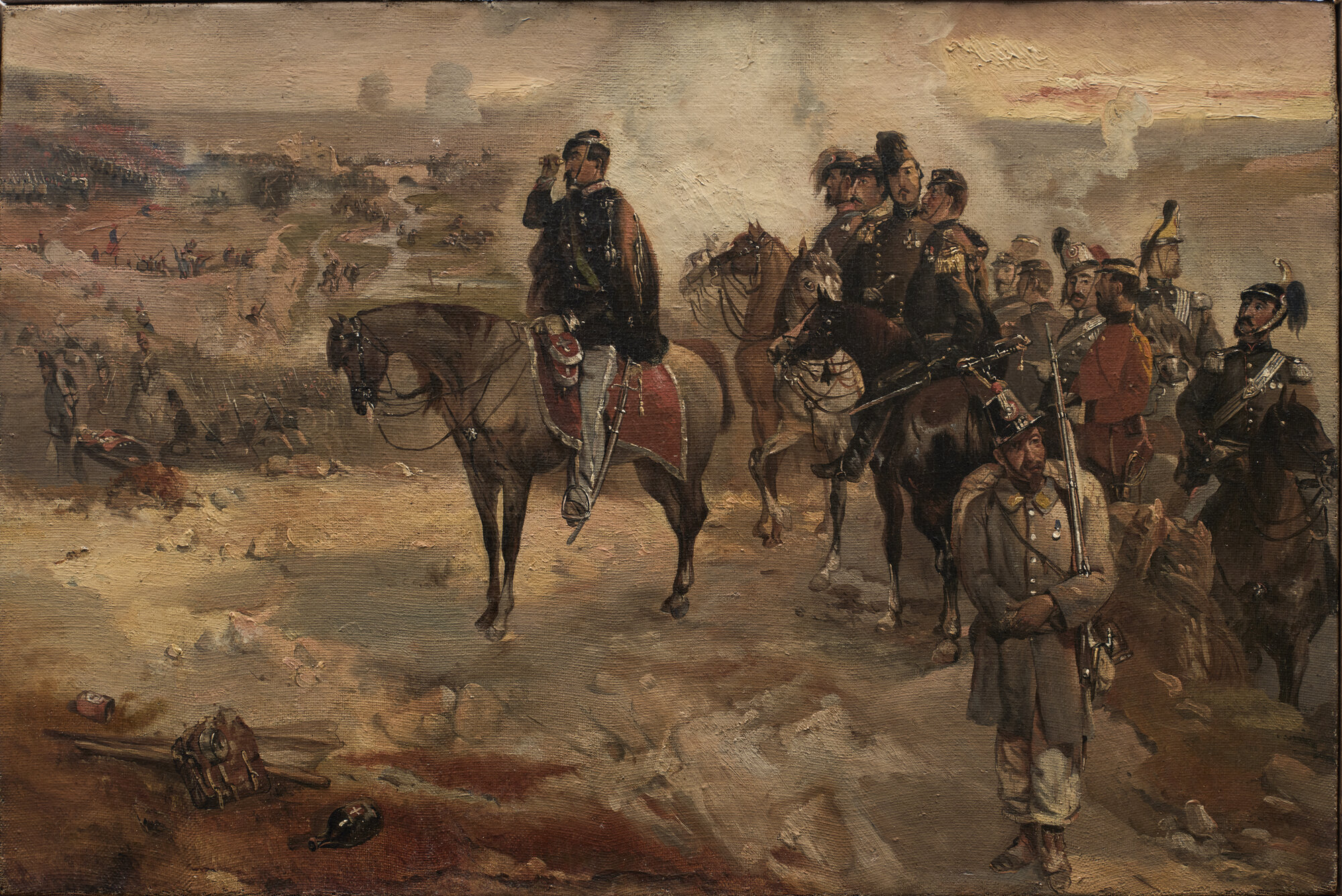 Guerra d'Indipendenza II. Vittorio Emanuele II a Palestro tra gli zuavi, soldati (dipinto) di Comba, Pierre-Paul (XIX)