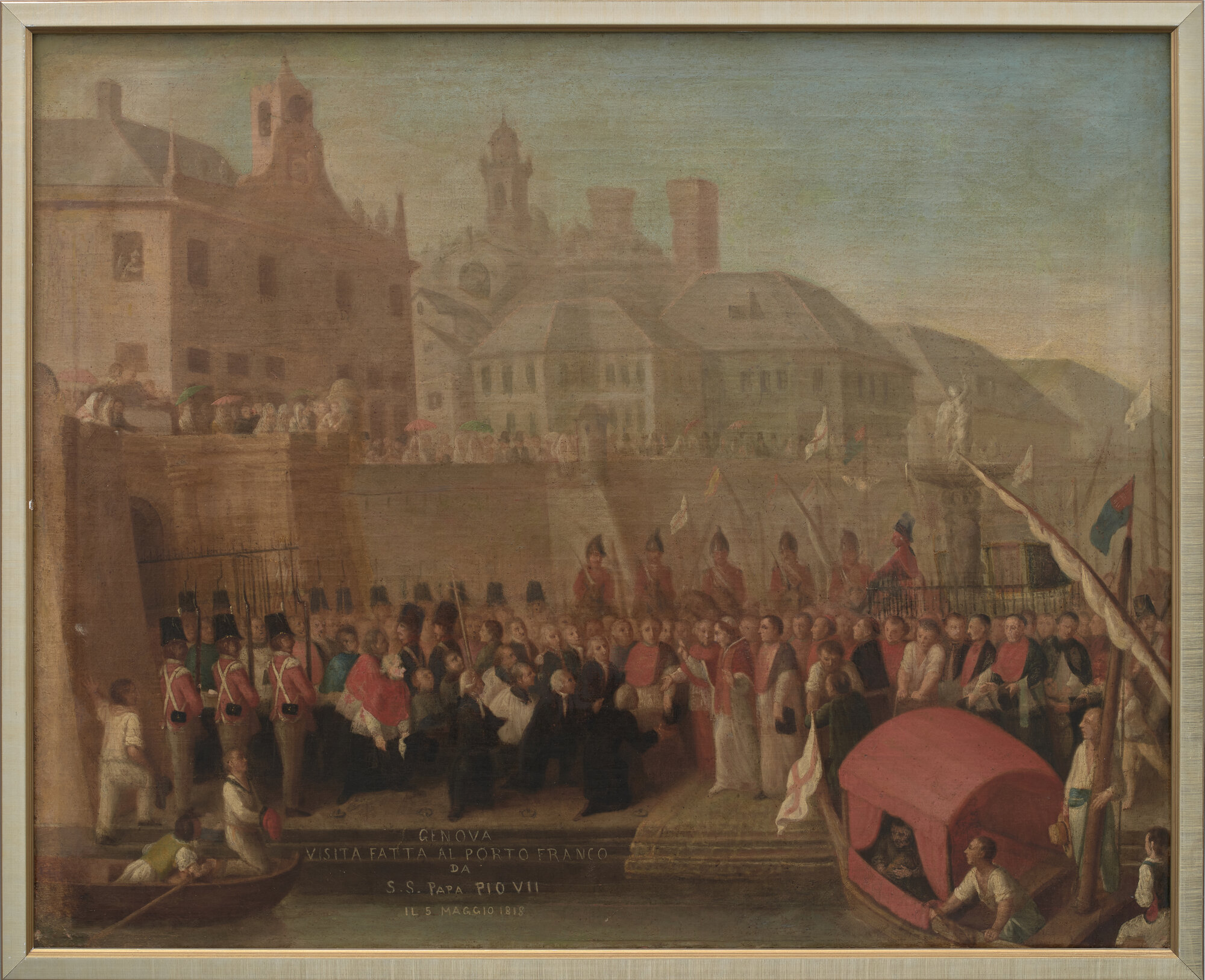 Genova 1815. Visita fatta al Portofranco di Genova da Papa Pio VII il 5 maggio 1815, porto di Genova (dipinto) di Guascone, Felice (XIX)