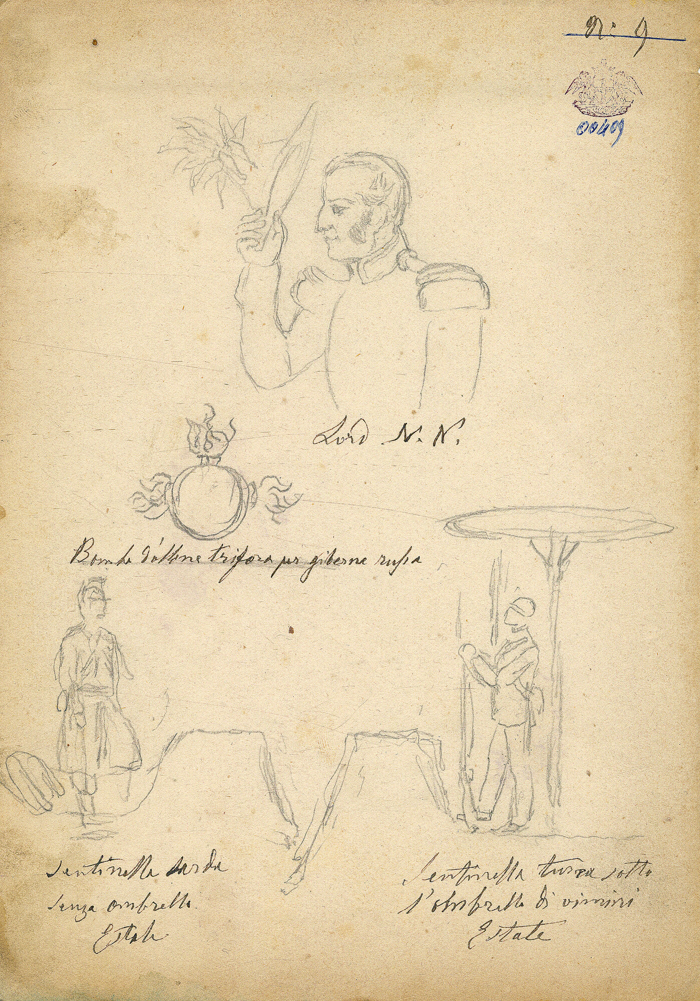 Abbozzo di ritratto, soldati (disegno) di Pintore, Eligio Raffaele (XIX)