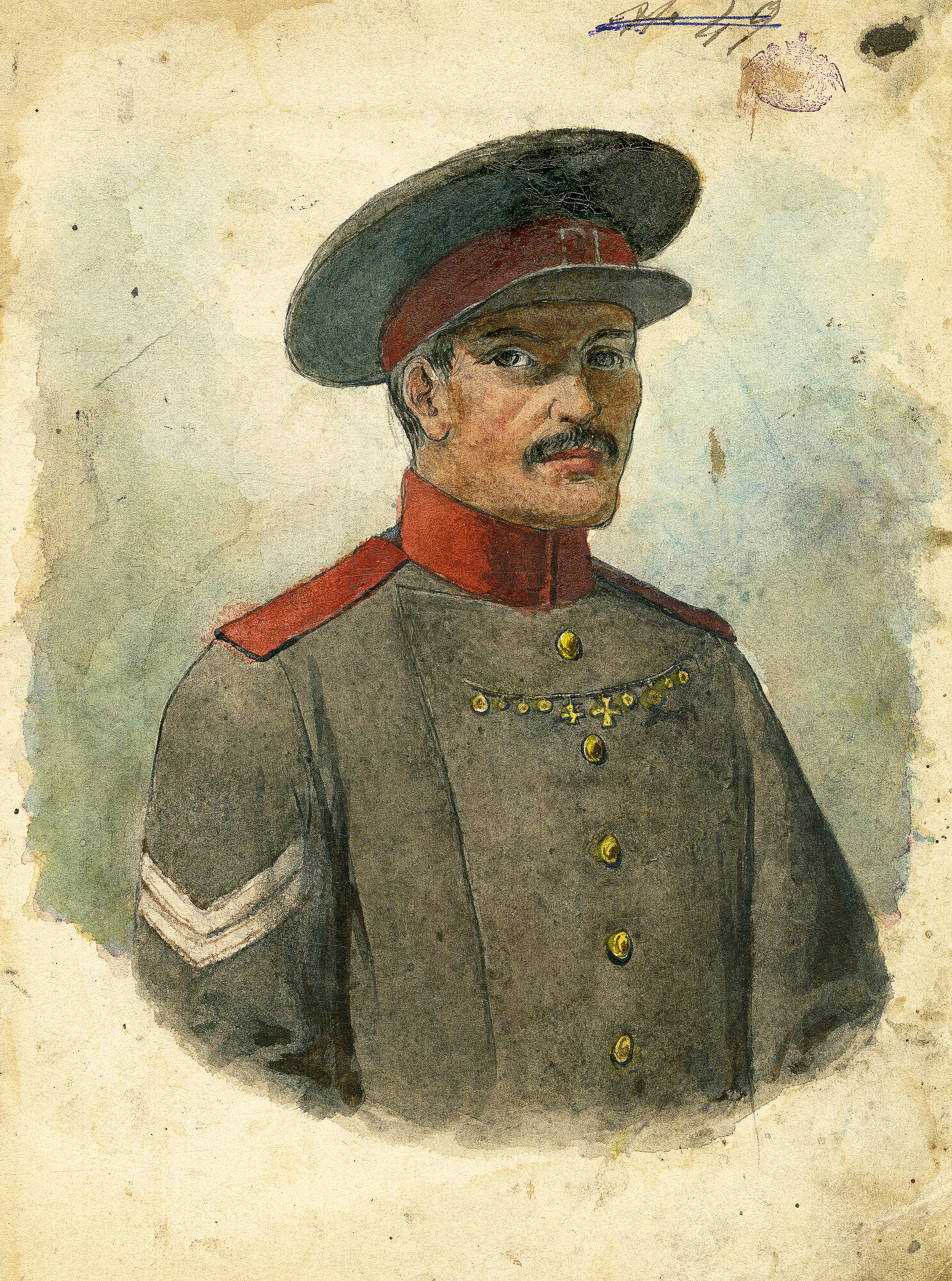 Ritratto di militare, militare (disegno - acquarello su carta) di Pintore, Eligio Raffaele (XIX)