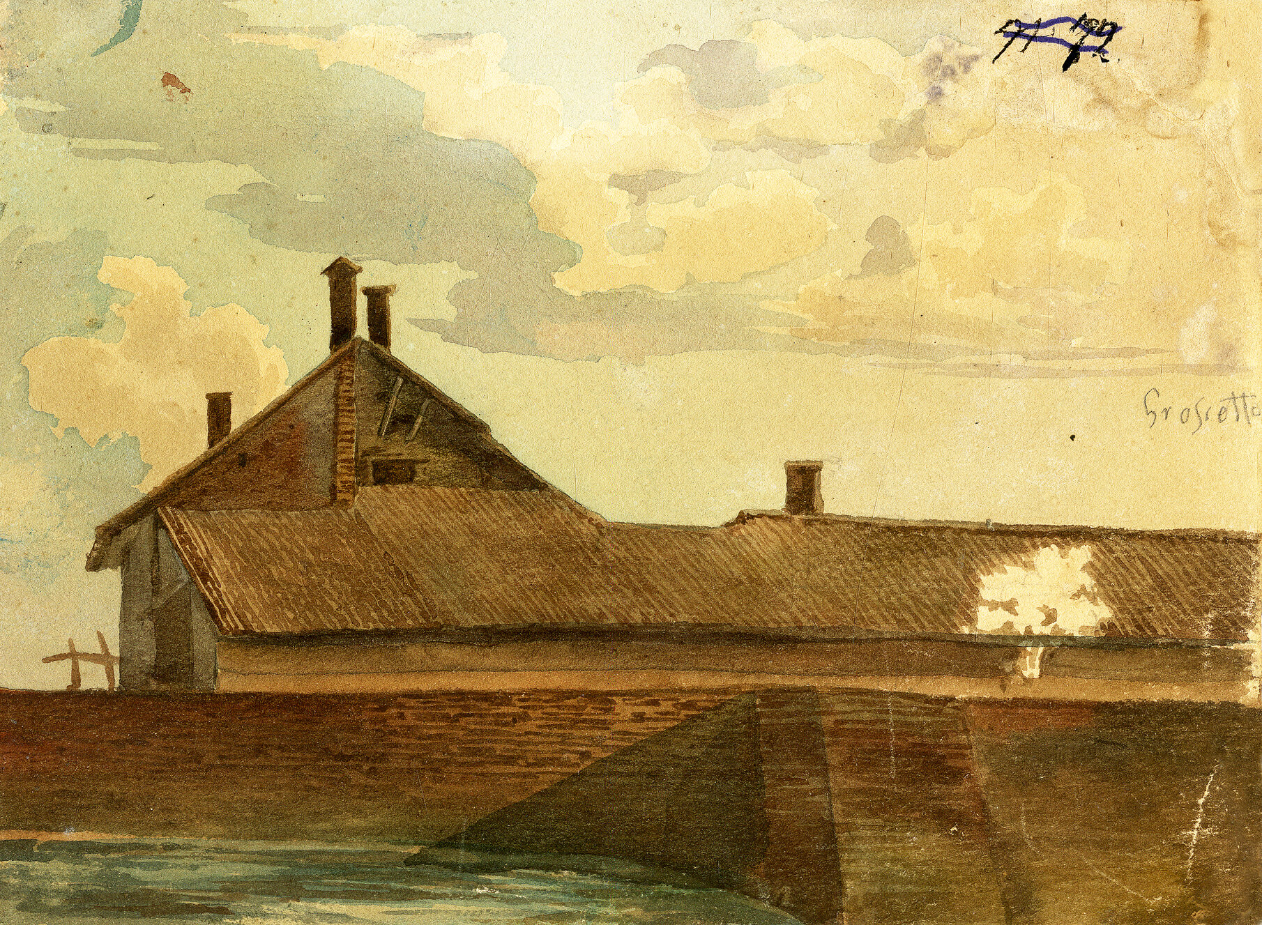 Grosseto (?). Casa, edificio (Acquerello) di Pintore, Eligio Raffaele (XIX)