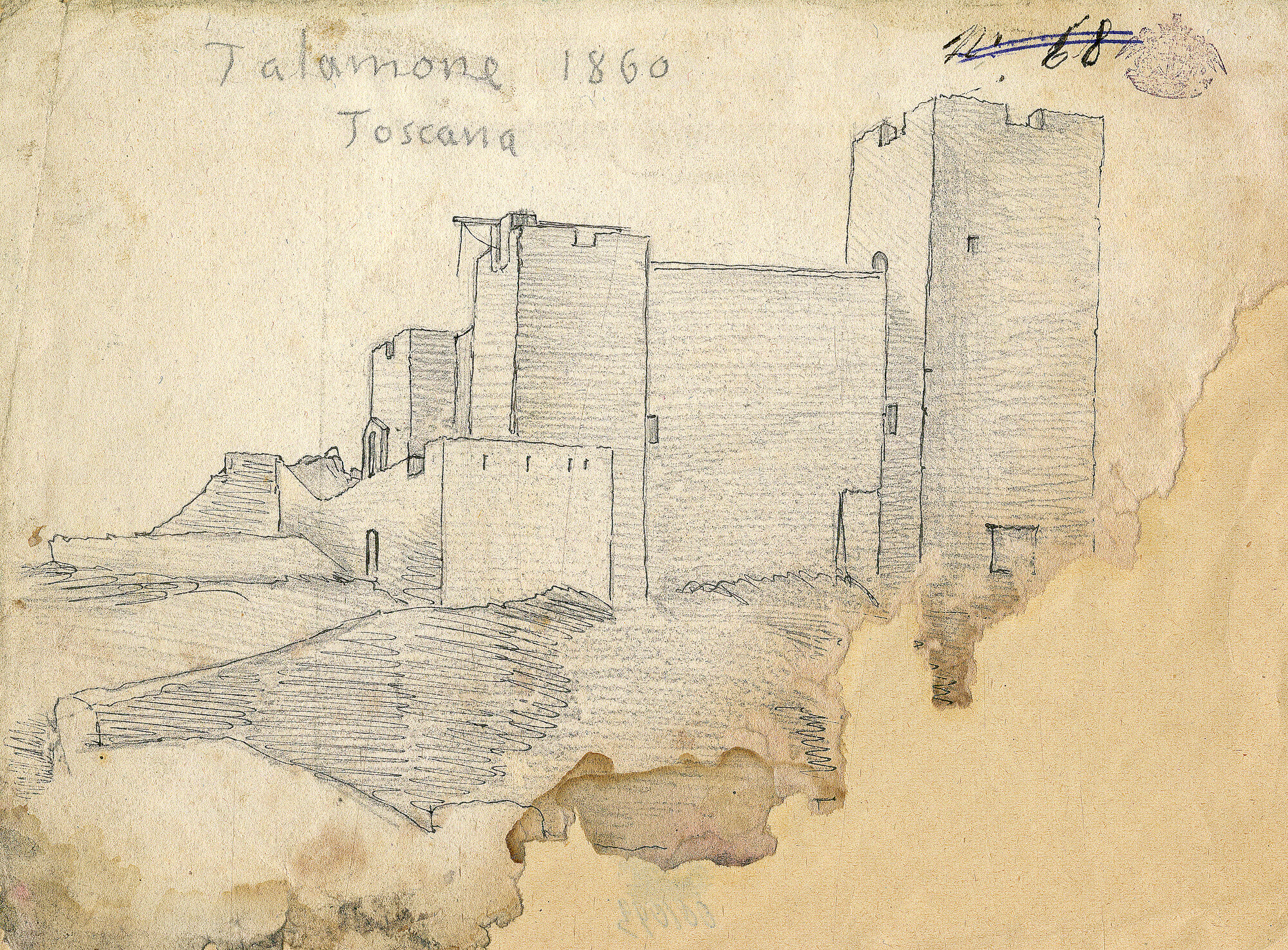 Talamone, edificio (Schizzo a inchiostro) di Pintore, Eligio Raffaele (XIX)