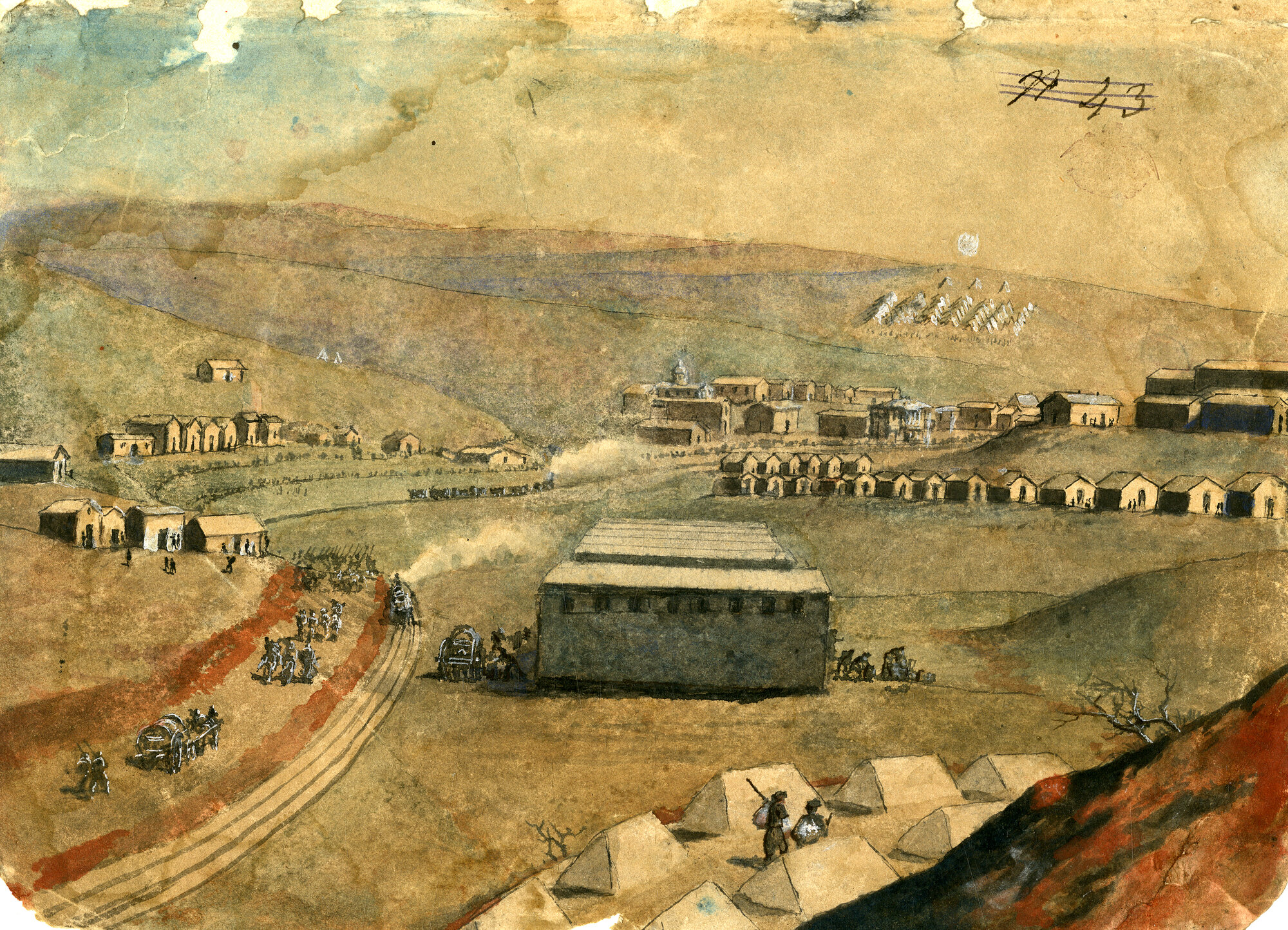 Guerra di Crimea. Accampamento sardo, soldati (Acquerello) di Pintore, Eligio Raffaele (XIX)