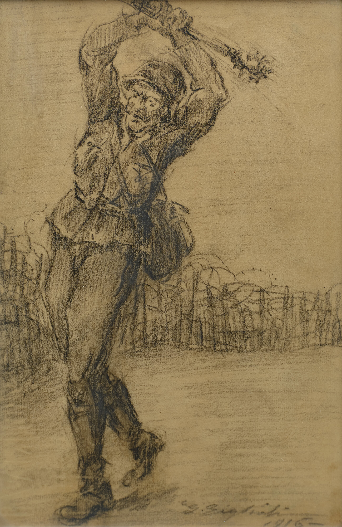 soldato (Disegno a carboncino) di Giglioli, Giuseppe (XX)