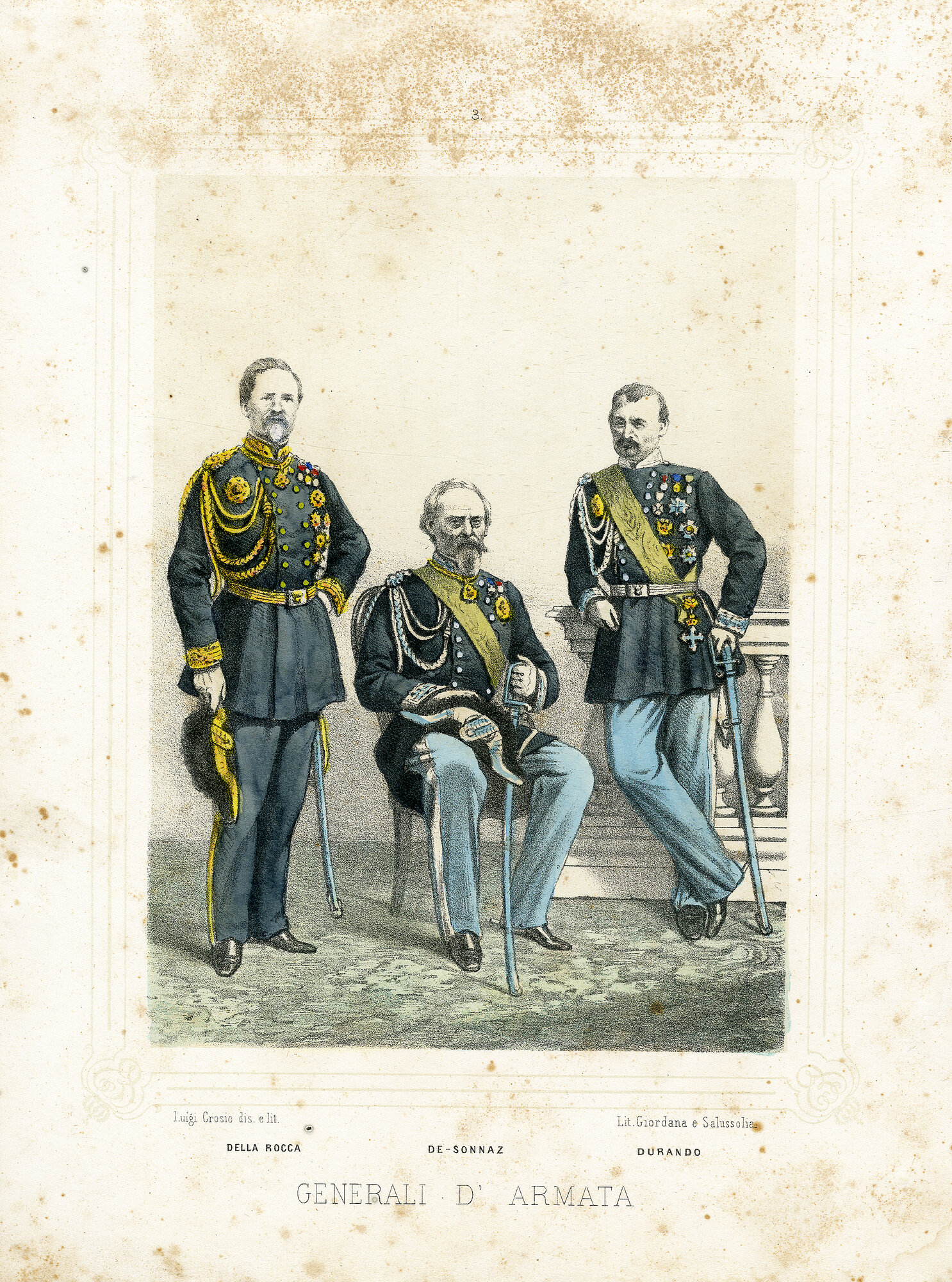 Della Rocca - De Sonnaz - Durando, Militari (Litografia) di Crosio, Luigi (XIX)