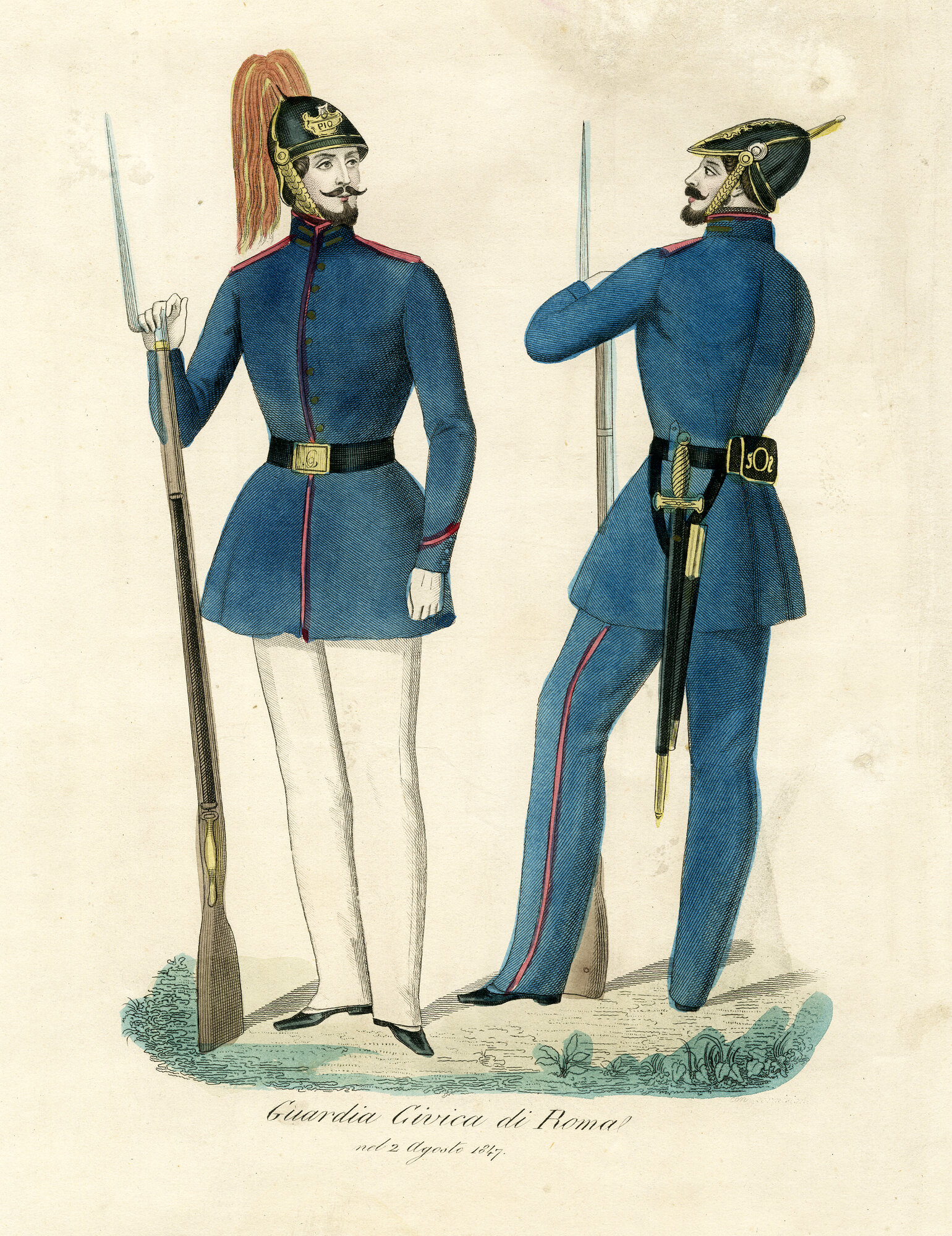 Figurini militari. Guardia Civica di Roma nel 2 agosto 1847, Militari (Litografia) di Anonimo (XIX)