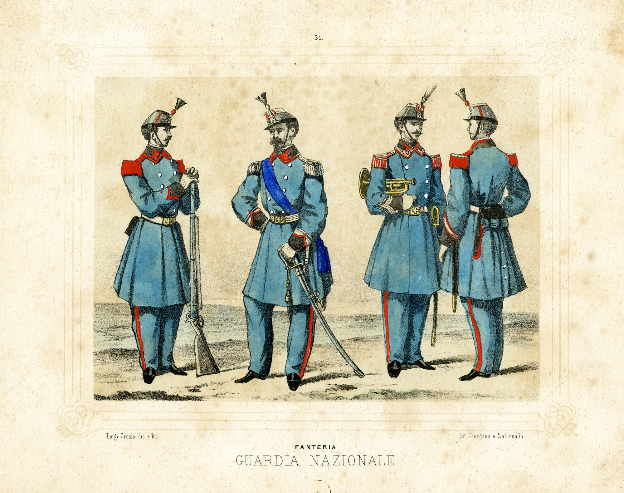 Guardia Nazionale - Fanteria, Militari (Litografia) di Crosio, Luigi (XIX)