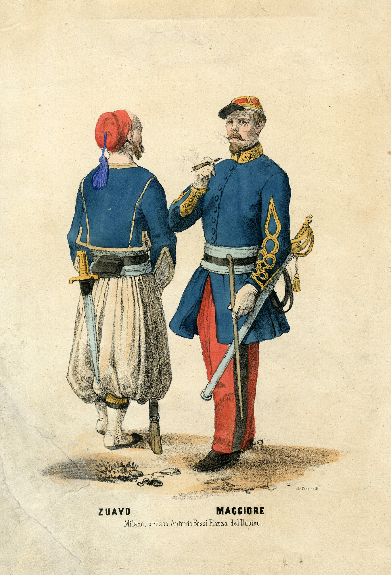 Figurini militari. Francia, II Impero. Zuavo-Maggiore, Militari (Litografia) (XIX)