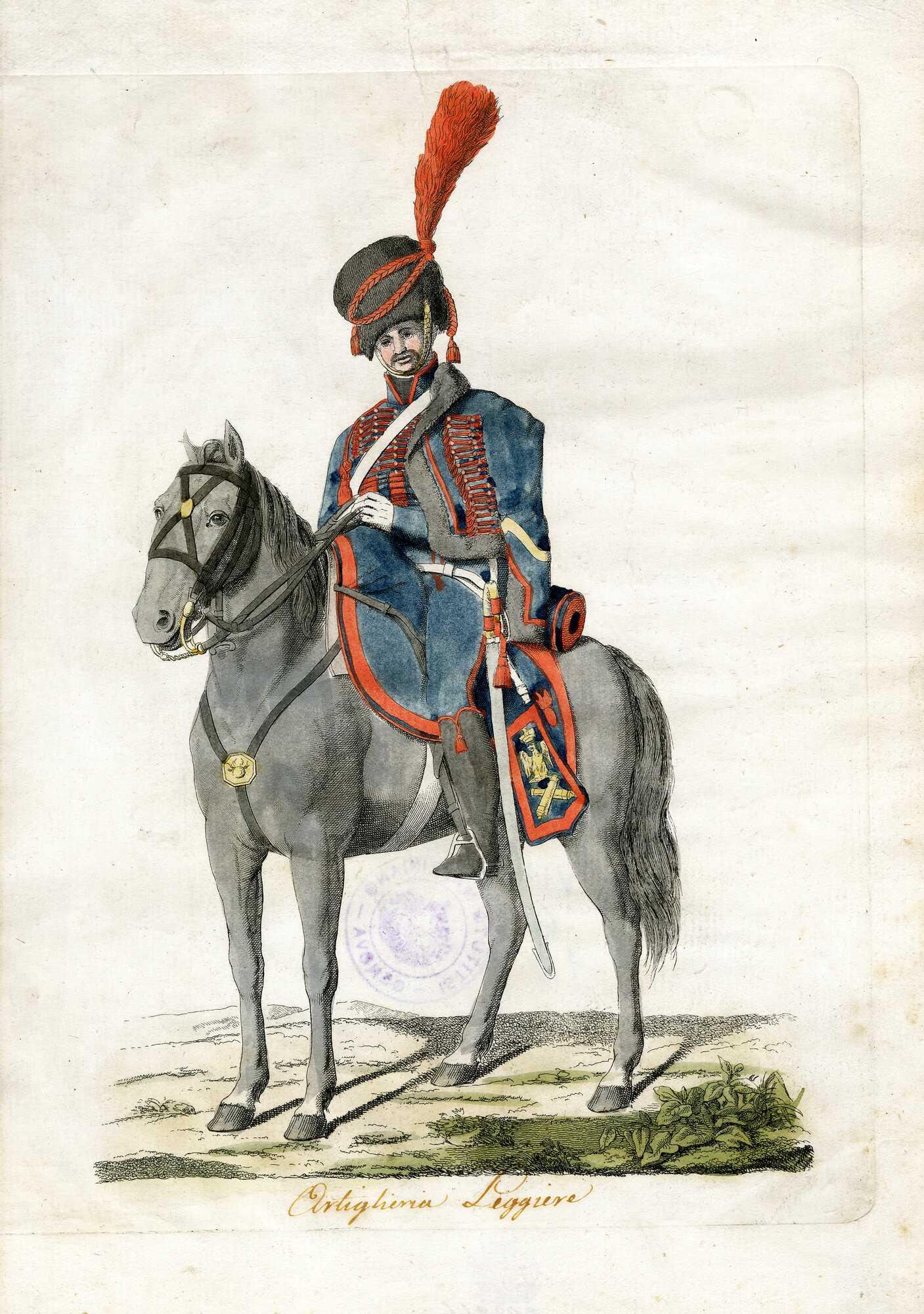 Militare a cavallo (Litografia) di Anonimo (XIX)