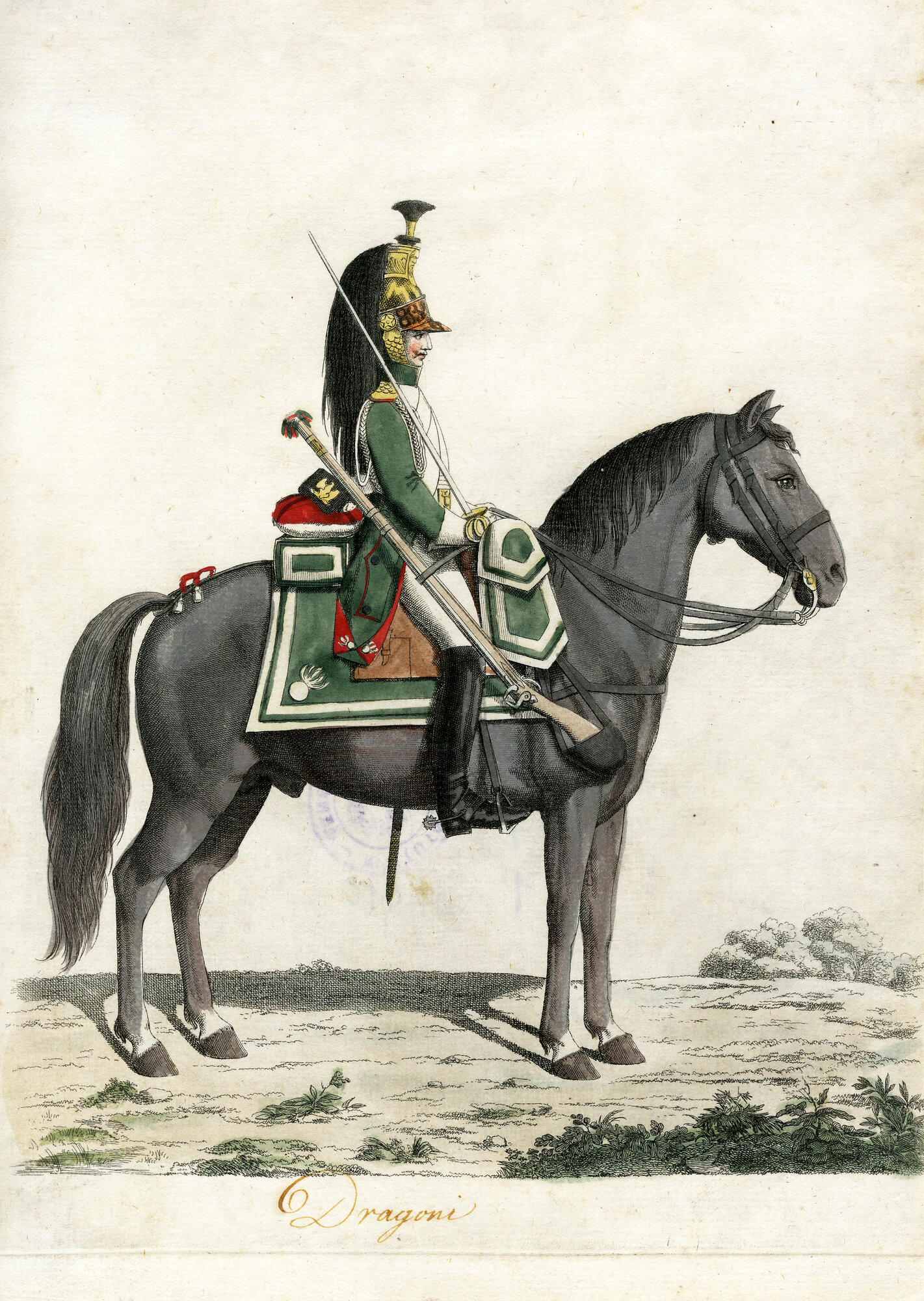 Dragoni, Militare a cavallo (Litografia) di Anonimo (XIX)