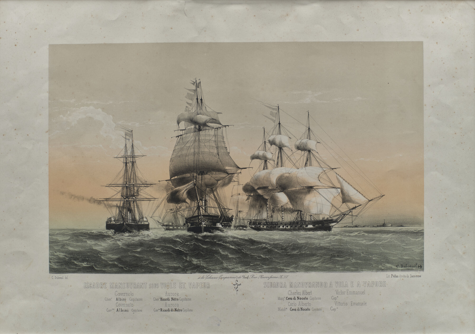 Squadra navale a vela e a vapore, Imbarcazioni (Litografia) di Dubreuil, Chéri François (XIX)