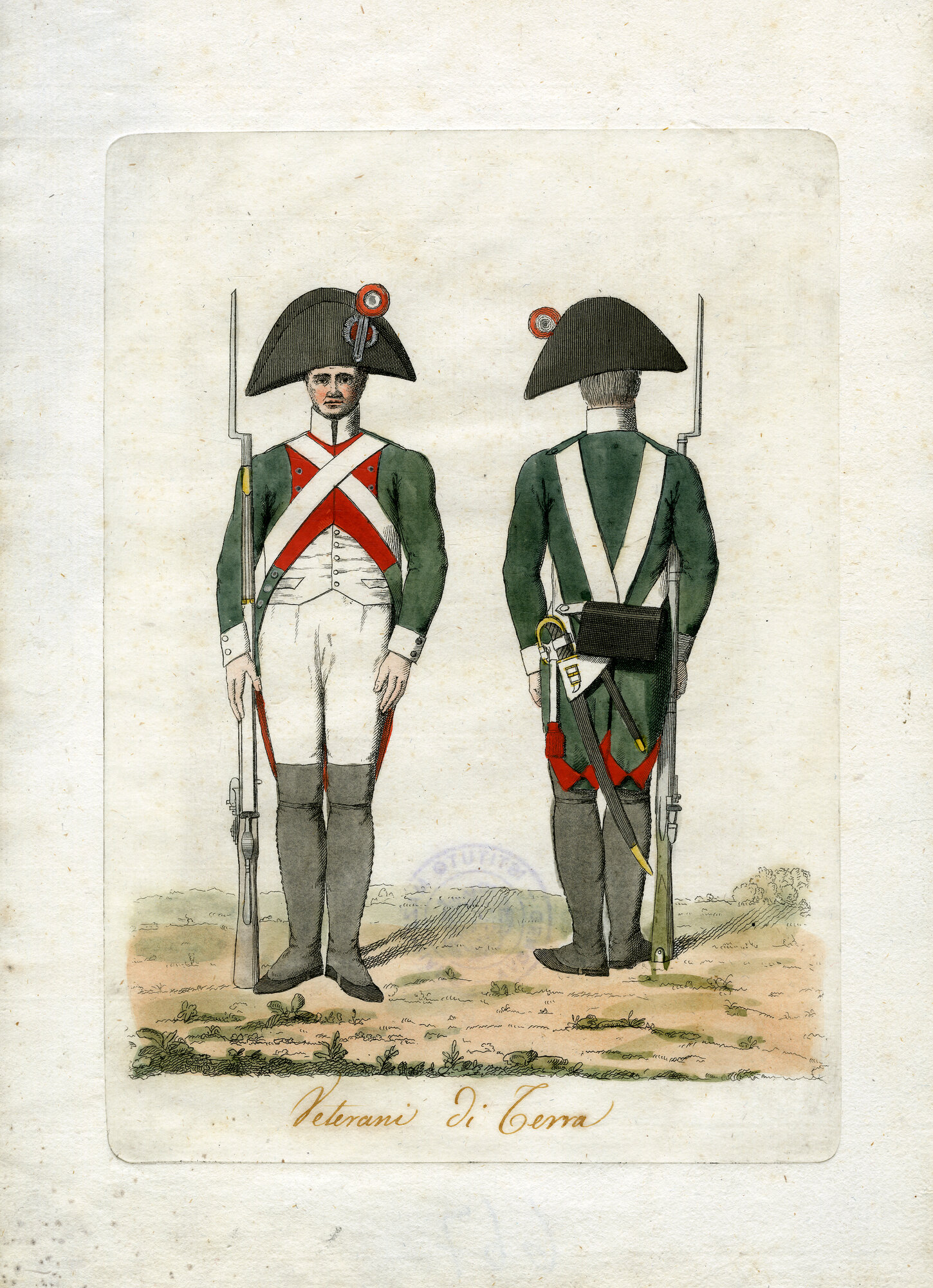Veterani di terra, Divise militari (Litografia) di Anonimo (XIX)