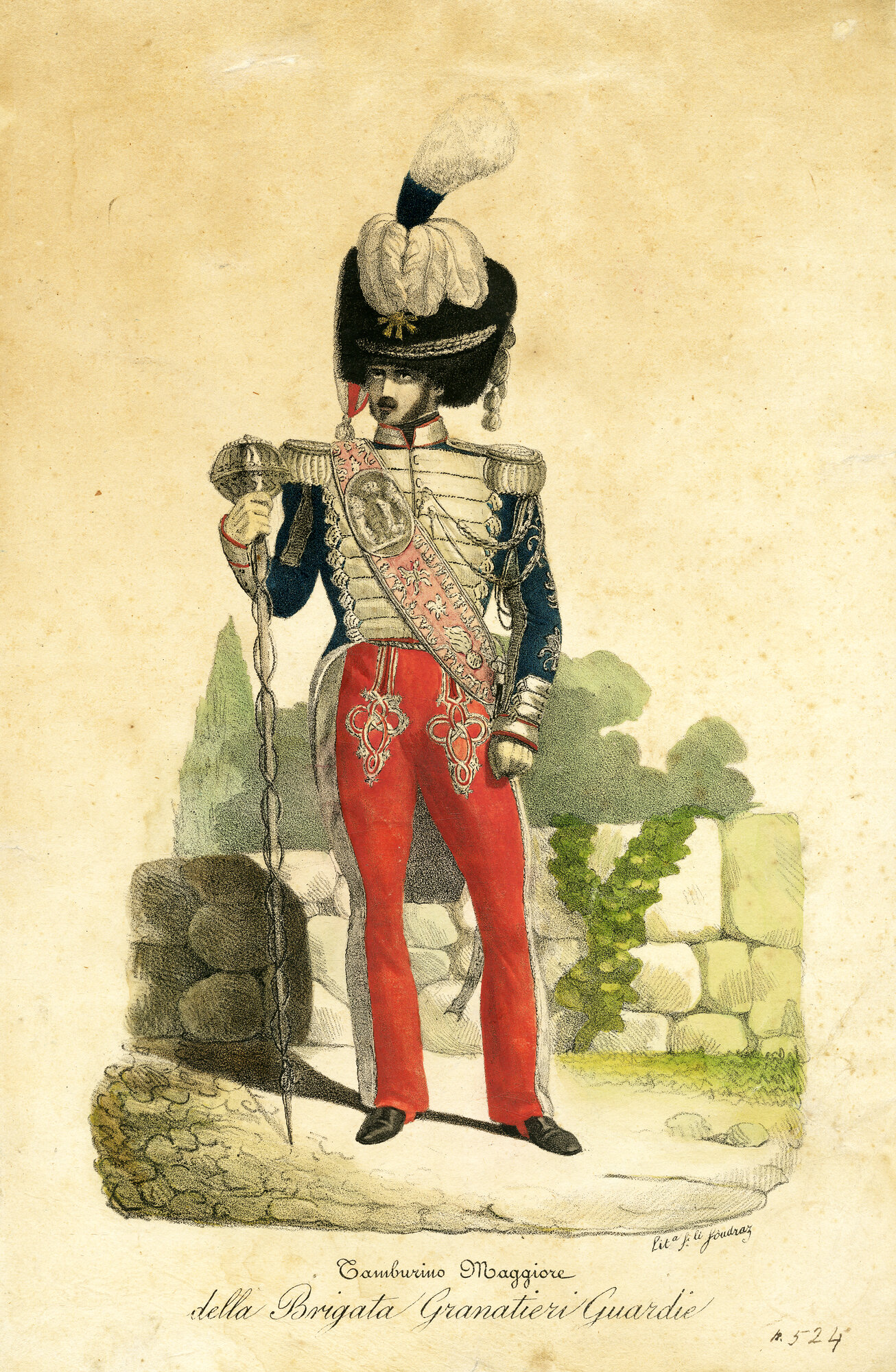 Tamburino Maggiore della Brigata Granatieri Guardie, Militare (Litografia) (XIX)