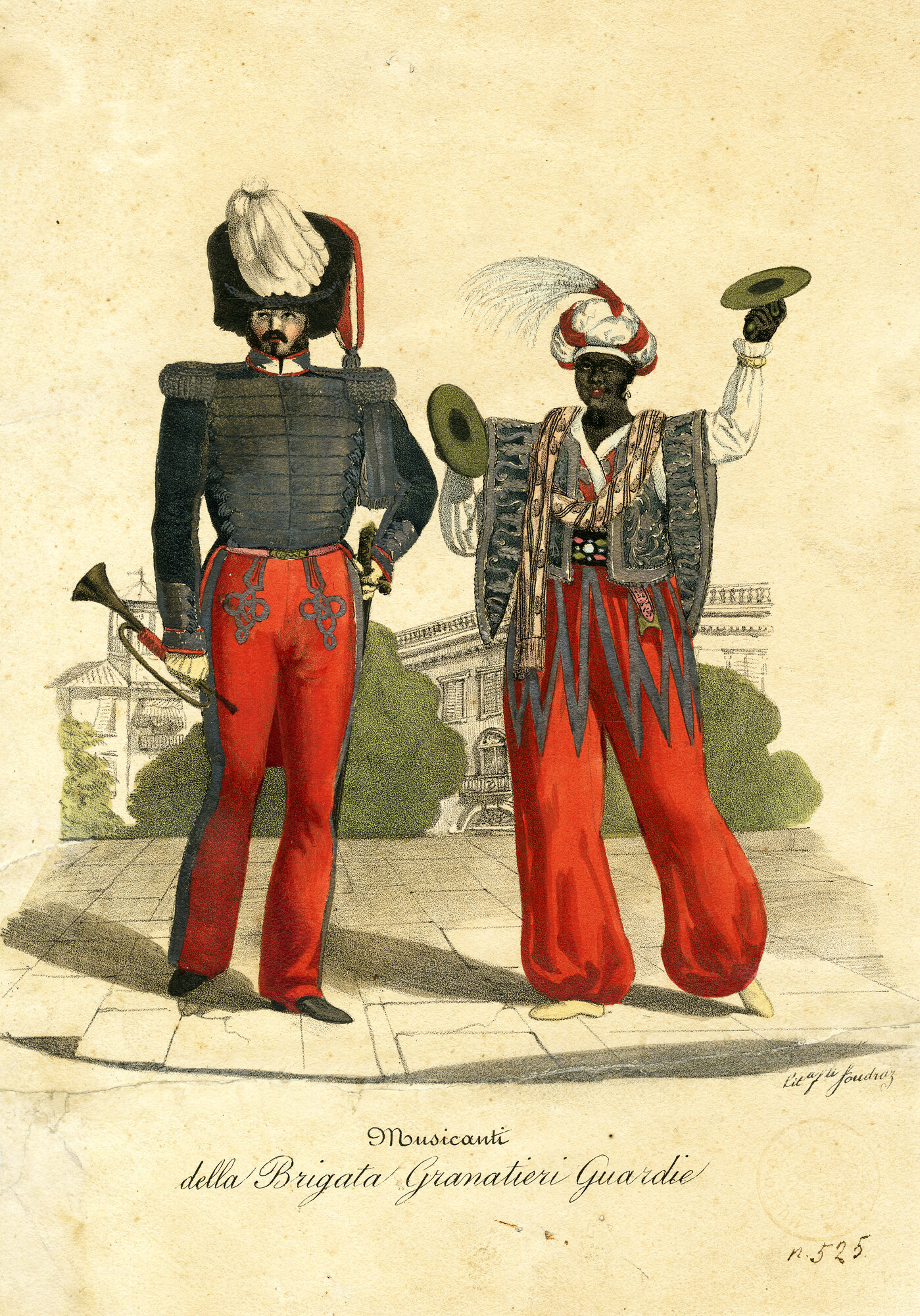 Musicanti della Brigata Granatieri Guardie, Militari musicanti (Litografia) (XIX)