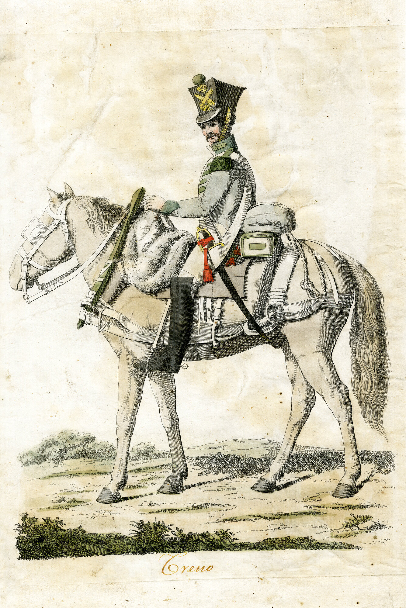 Treno, Militare a cavallo (Litografia) (XIX)