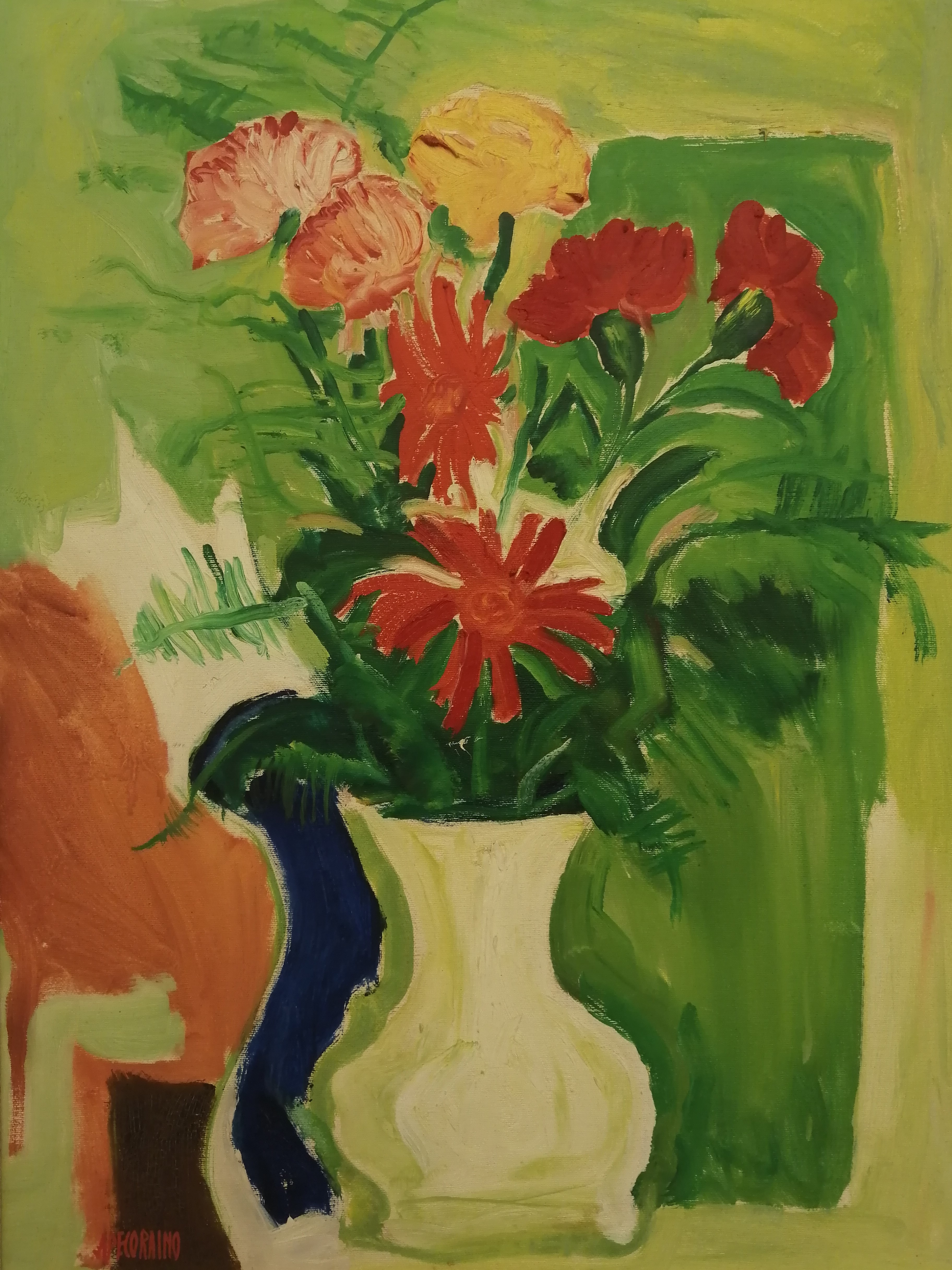 Vaso con fiori, natura morta (dipinto, opera isolata) di Pecoraino, Aldo (anni settanta XX)