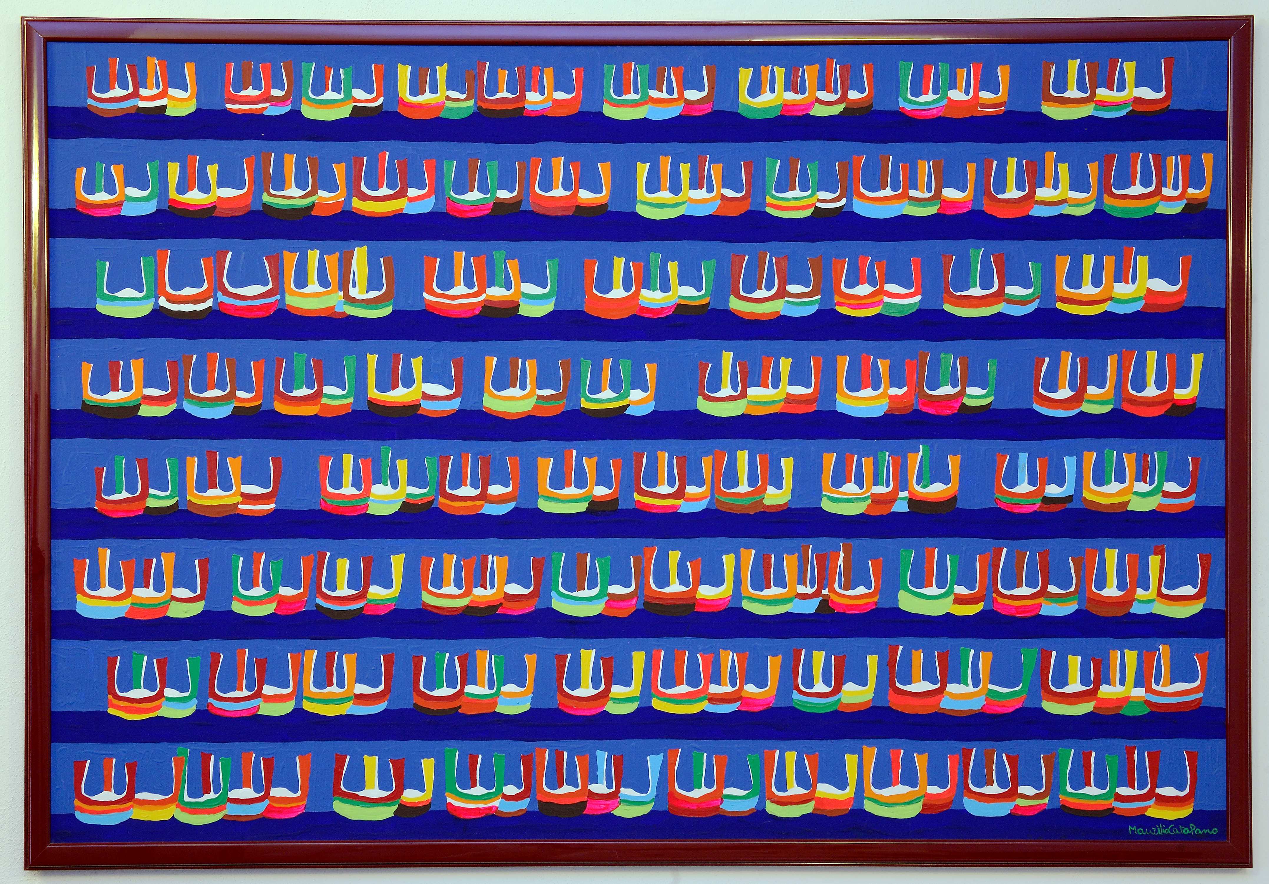 Barchette, astratto (dipinto, opera isolata) di Catalano, Maurilio (anni ottanta XX)